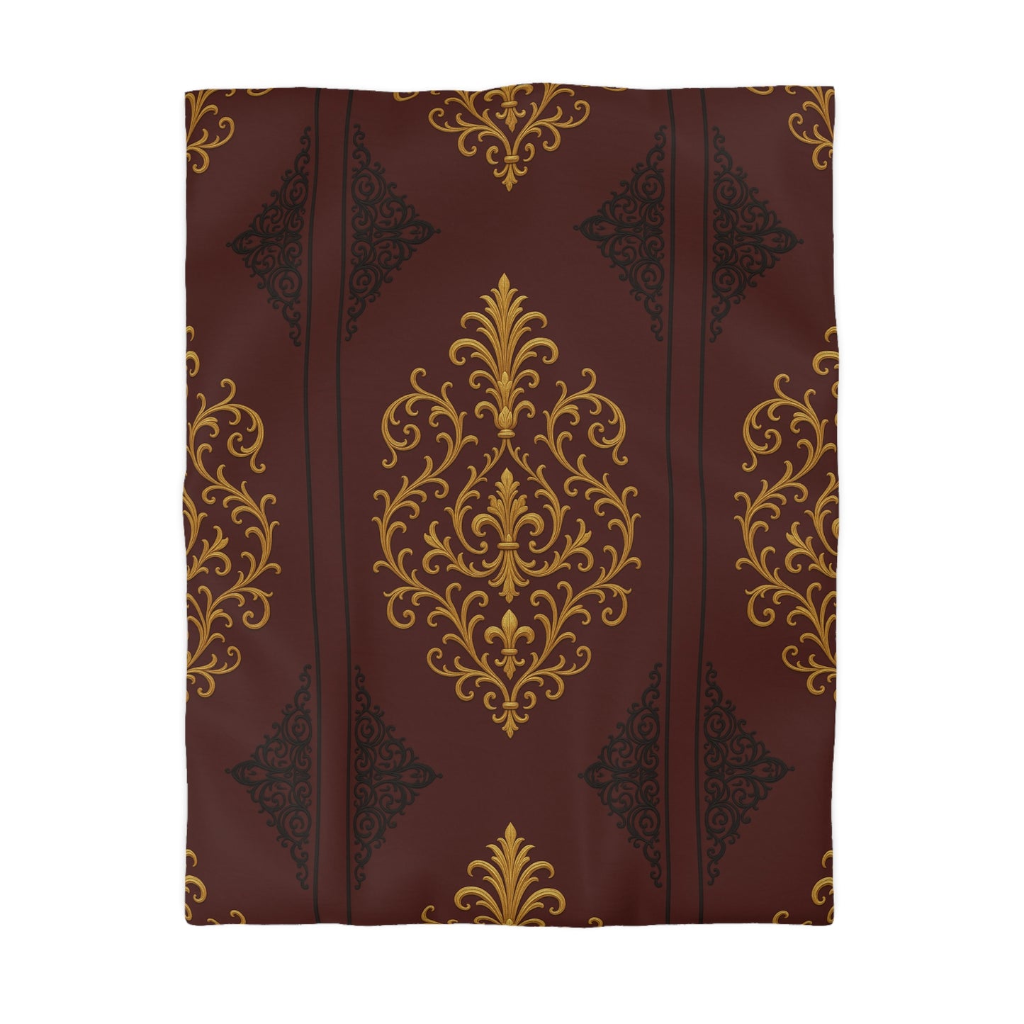 Dusk Burgundy-Black & Gold Baroque Duvet Cover - Regal Gold Baroque on Burgundy Microfiber