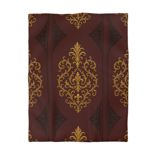 Dusk Burgundy-Black & Gold Baroque Duvet Cover - Regal Gold Baroque on Burgundy Microfiber