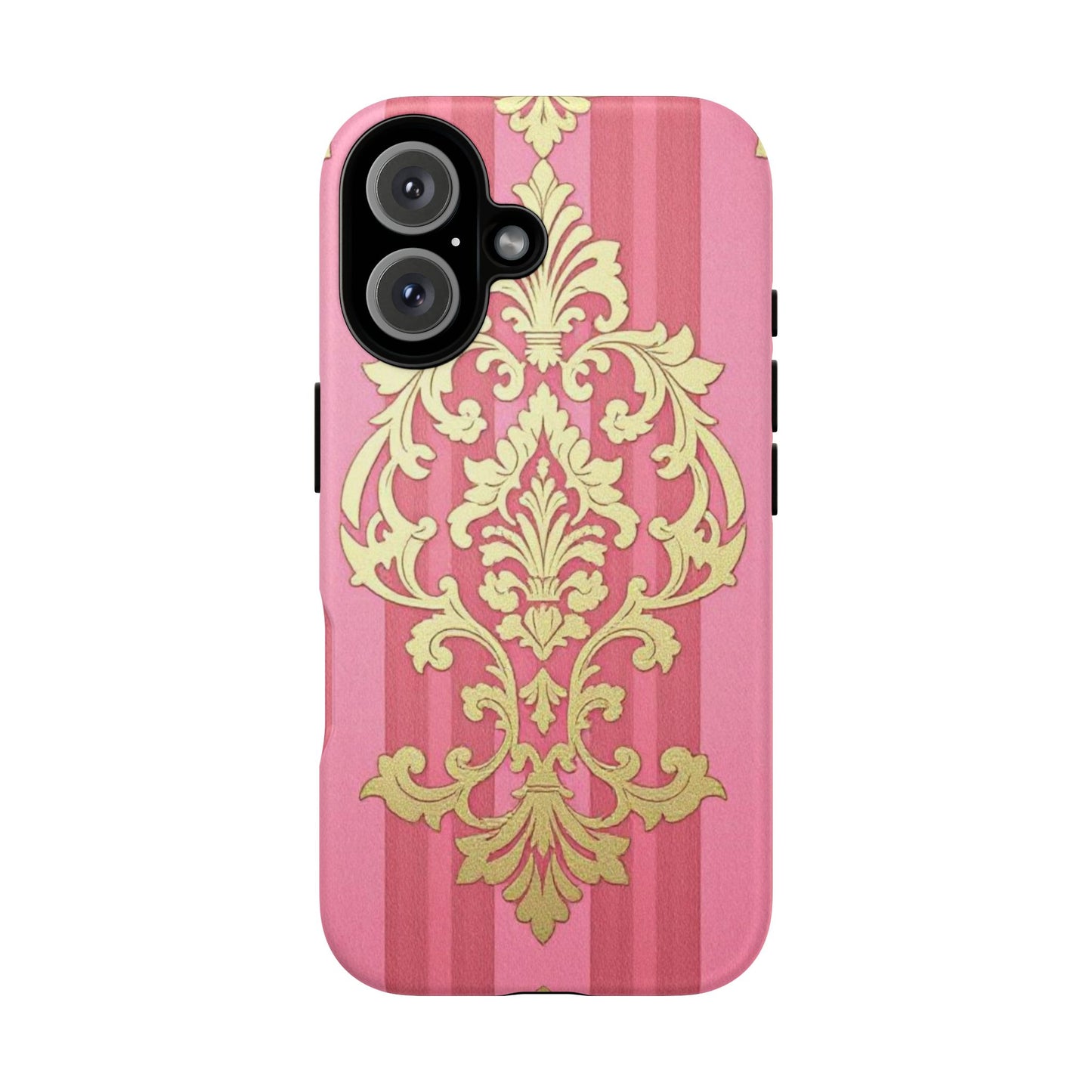 Elegant Floral Motif Phone Case - Tough Cases with Vintage Design - Pink Striped Damask