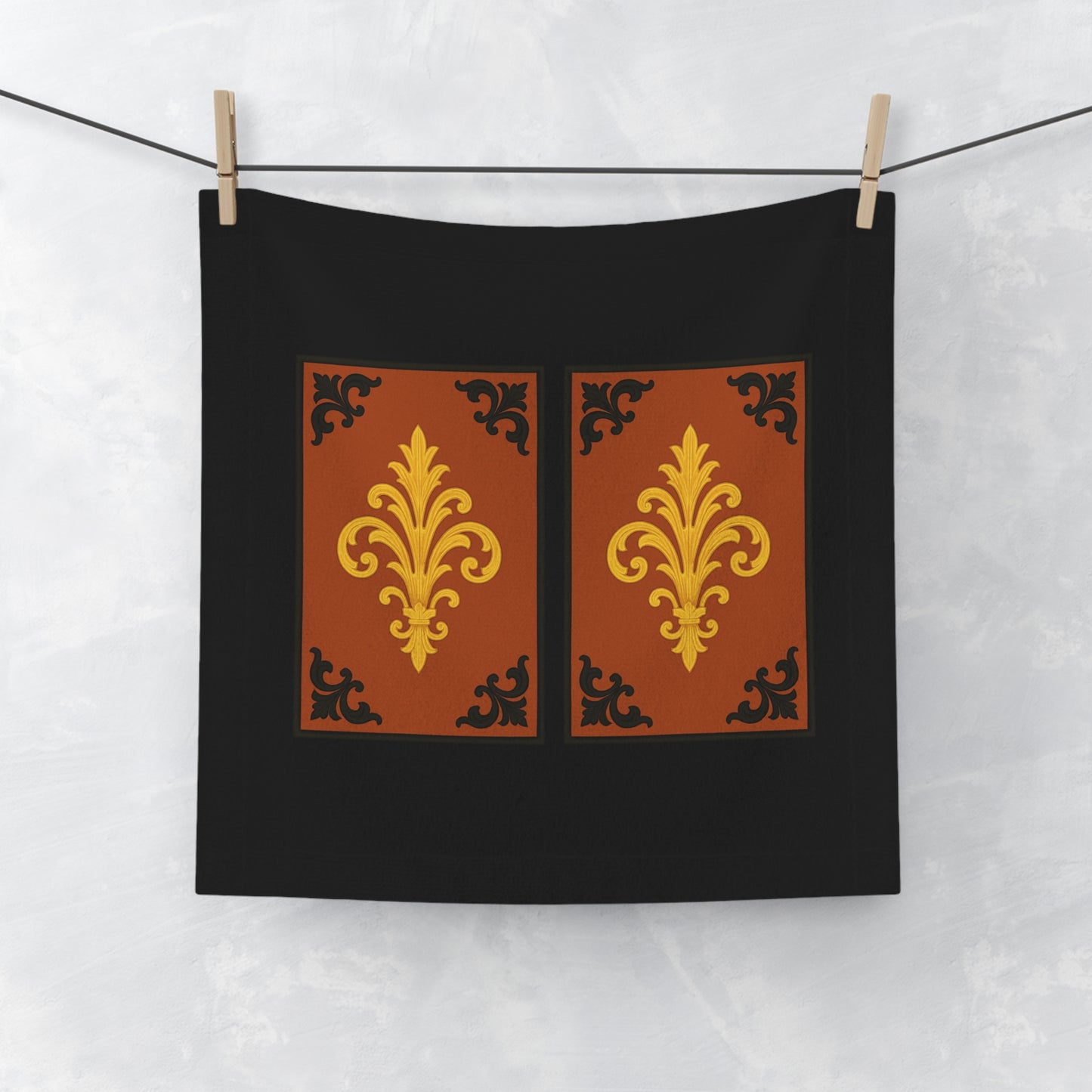 Dusk Terracotta Baroque Face Towel — Elegant Baroque Bathroom Hand Towel