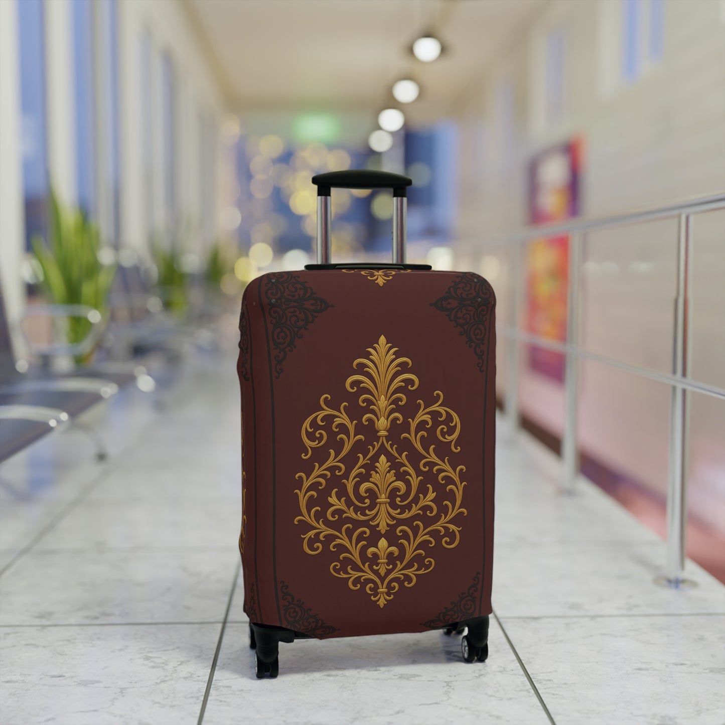 Dusk Burgundy-Black & Gold Baroque Luggage Cover – Burgundy Decorative Travel Protector