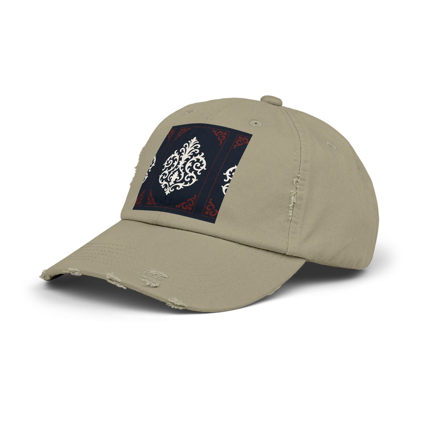 Dusk Blue & Maroon-White Baroque Distressed Cap with Ornamental Medallion Patch