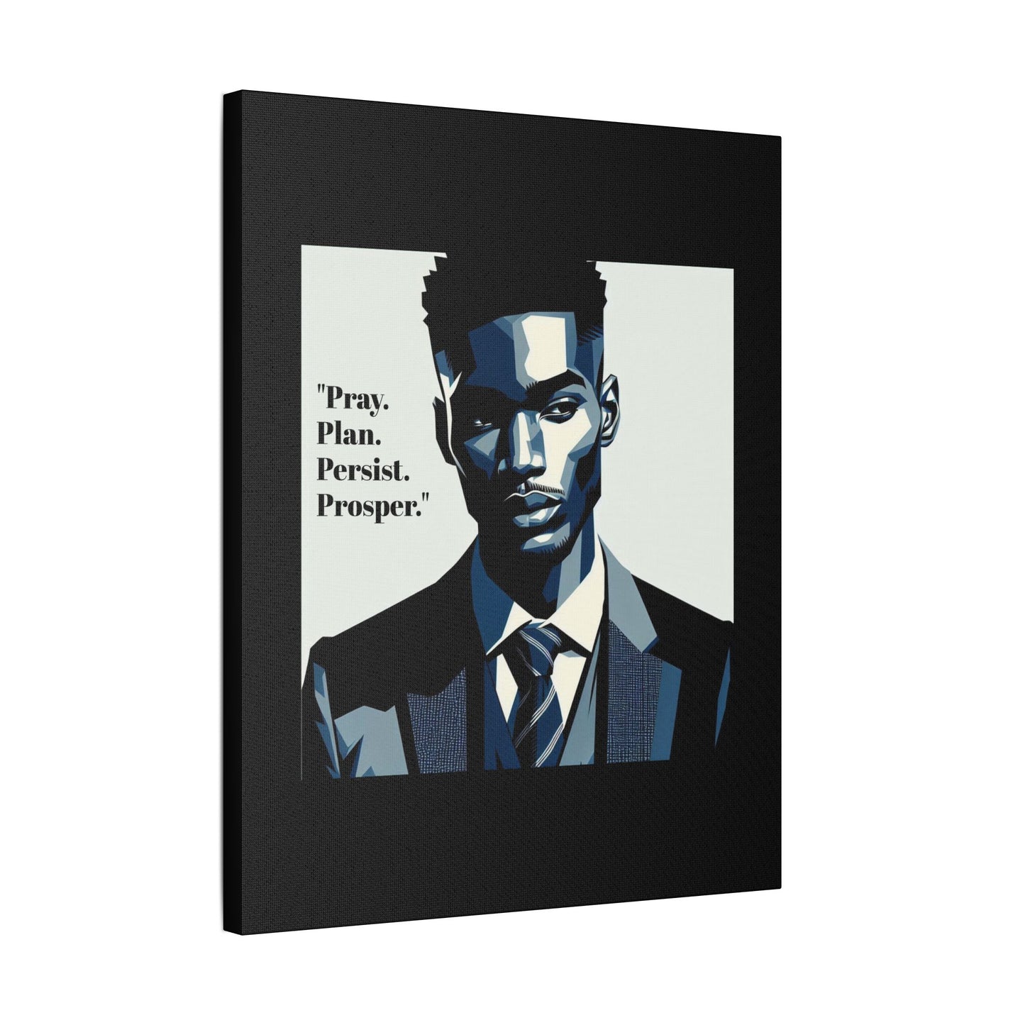 Afro Art Print Canvas, Wall Decor, Satin Stretched Canvas, African American Art, Office Decor, Home Decor - "Pray. Plan. Persist. Prosper."