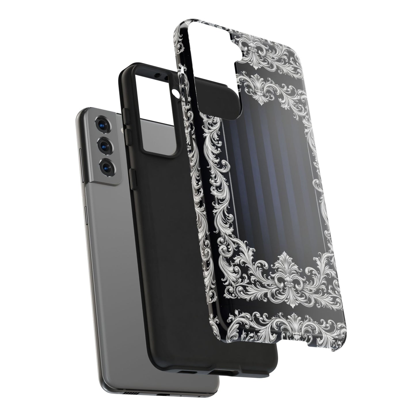 Navy Stripes & Baroque Tough Phone Case — Protective Decorative iPhone Case