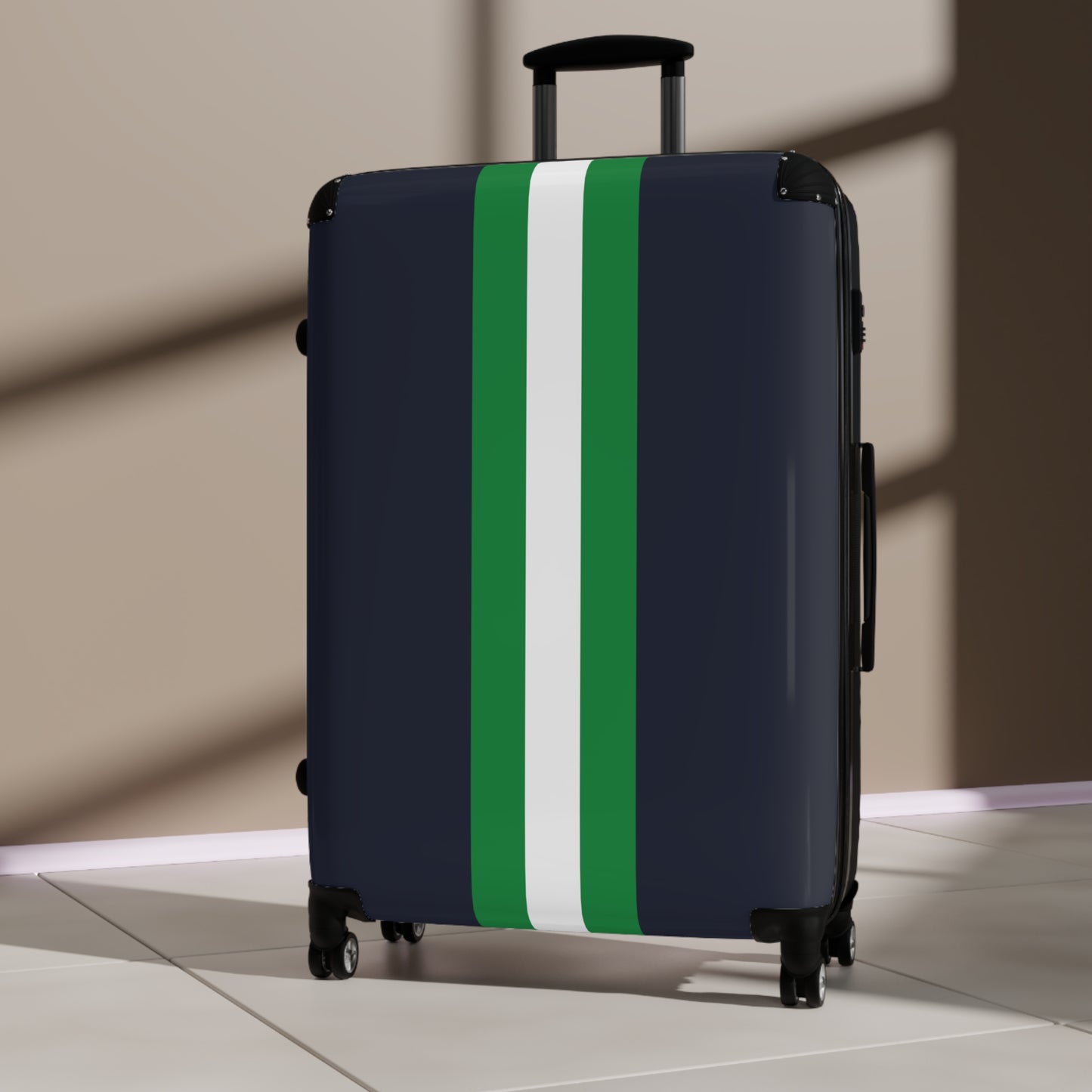 Lunar Midnight & Green-White Striped Stylish Carry-On Suitcase | Travel in Style, Lightweight Luggage, Gym Bag, Weekender Travel, Holiday Gift Idea