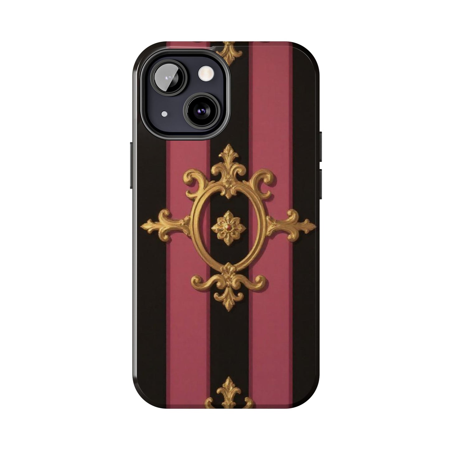 Elegant Black & Mauve Striped Gold Baroque Tough Phone Cases, Luxe Phone Covers, Fashionable Mobile Cases, Gift for Her, Holiday Phone Accessories