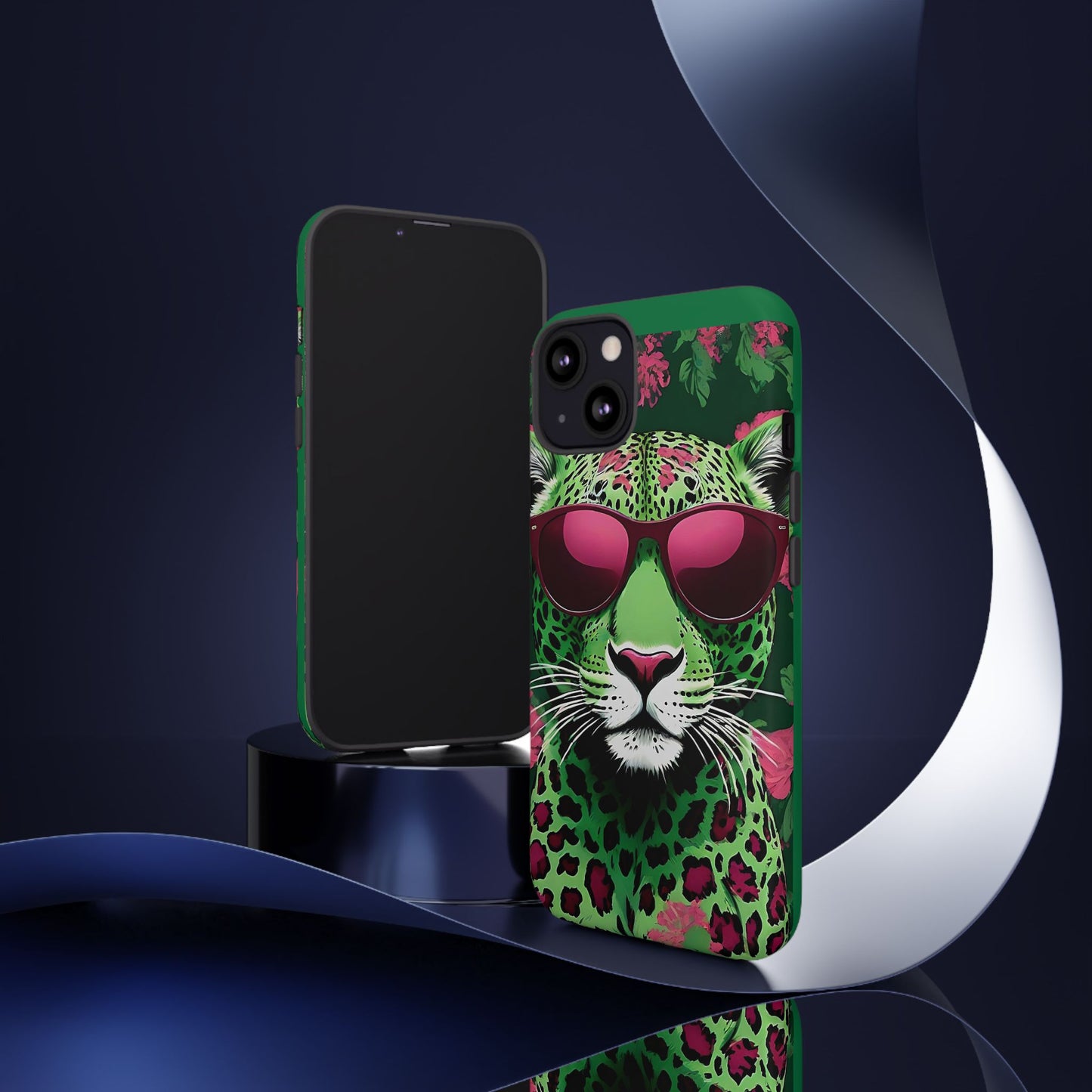 Phone Case - Lime Green & Burgundy Leopard In Sunglasses Design