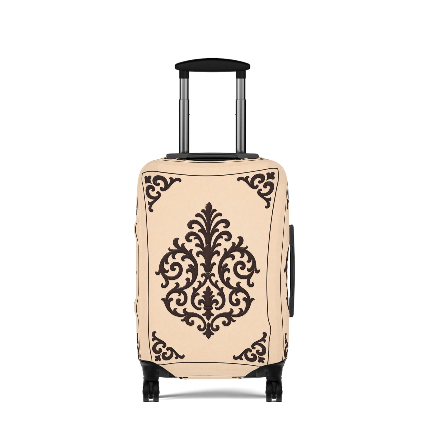 Almond-Beige & Brown Baroque Luggage Cover — Beige Vintage Travel Protector