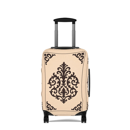Almond-Beige & Brown Baroque Luggage Cover — Beige Vintage Travel Protector
