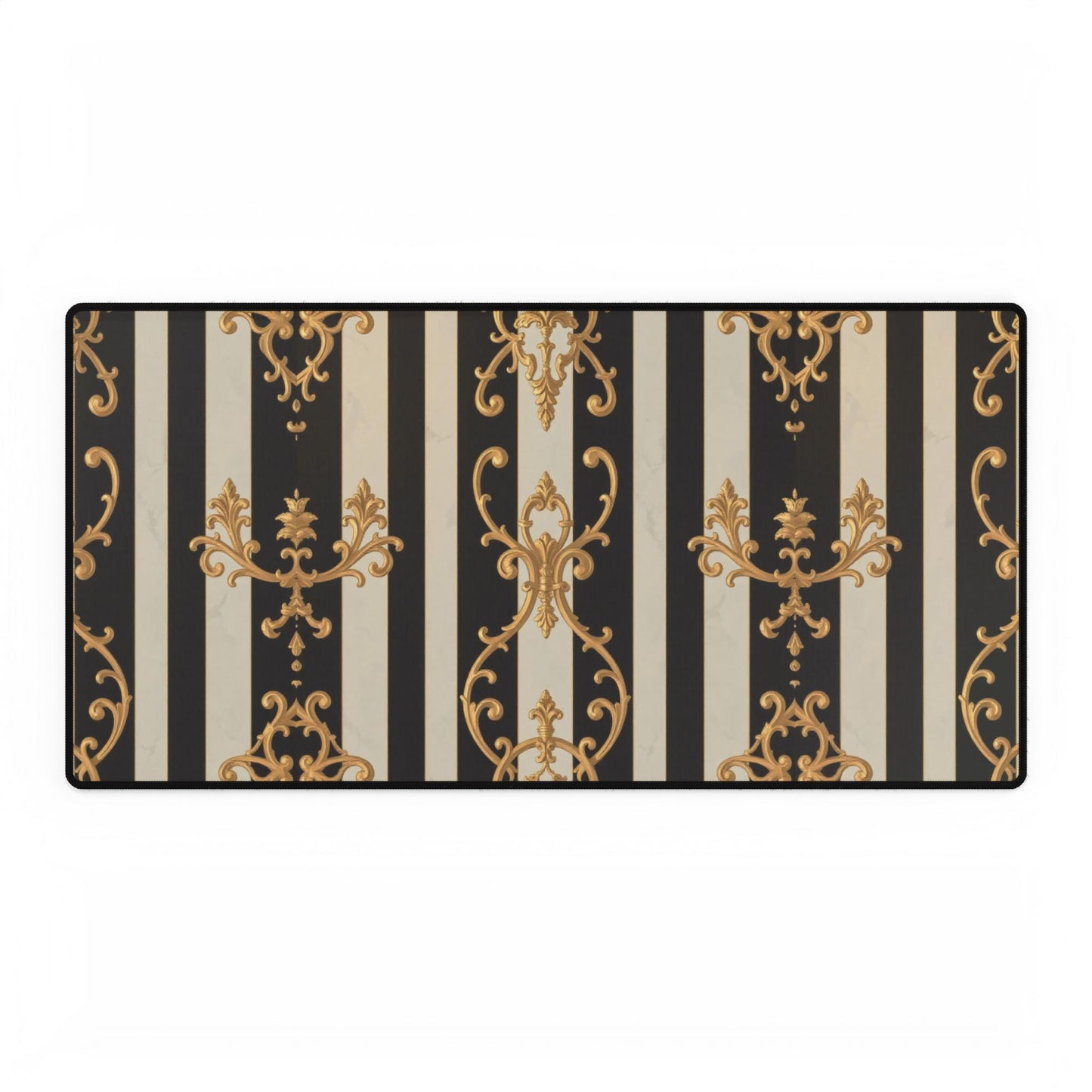 Elegant Black & Alabaster Striped Baroque Desk Mats - Stylish Office Accessories for Home & Work, Gamer Mats, Desk Decor, Chic Gifts