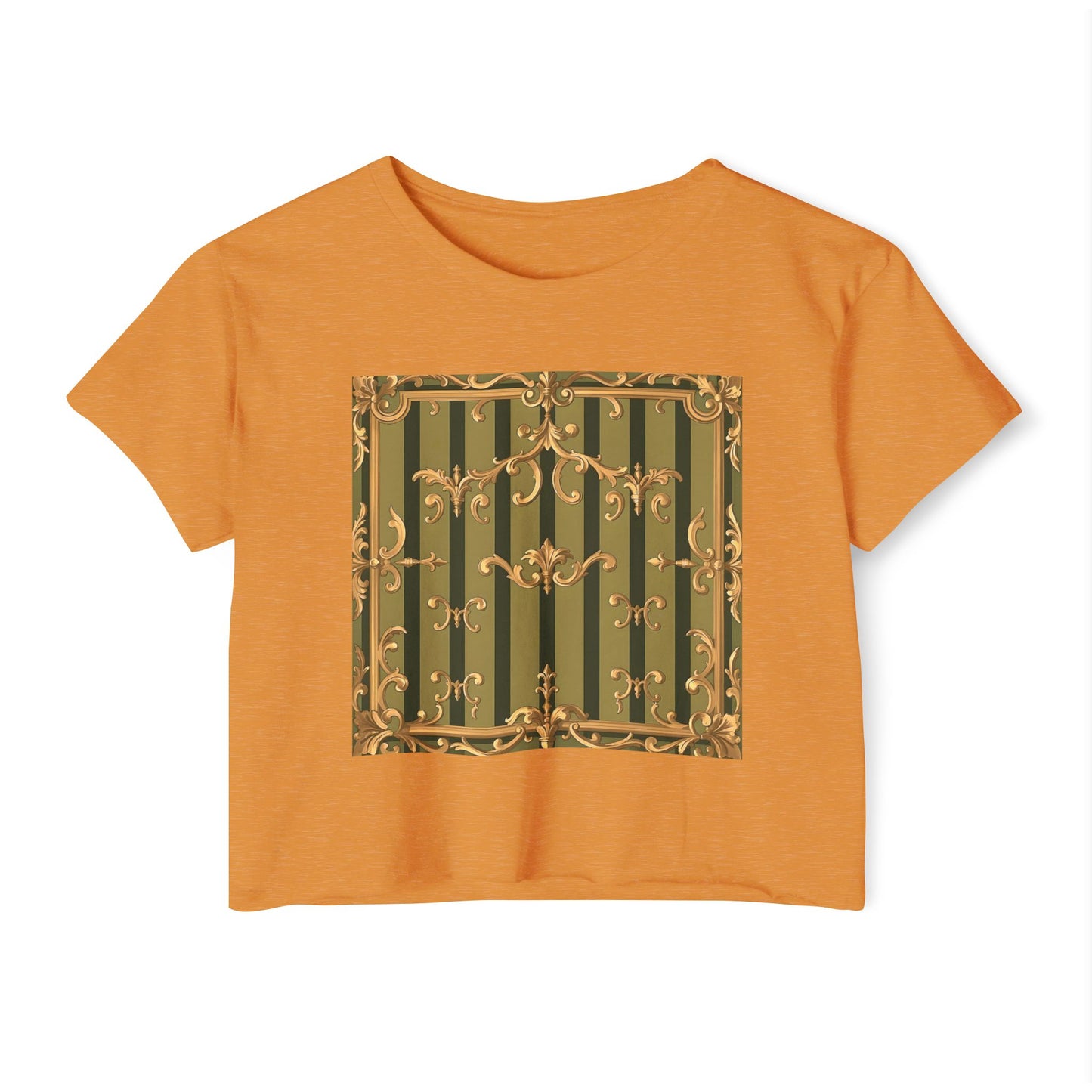 Bohemian Women's Festival Crop Top – Stylish Summer Apparel for Concerts, Beach Days, Music Festivals - Olive Green Striped Rococo