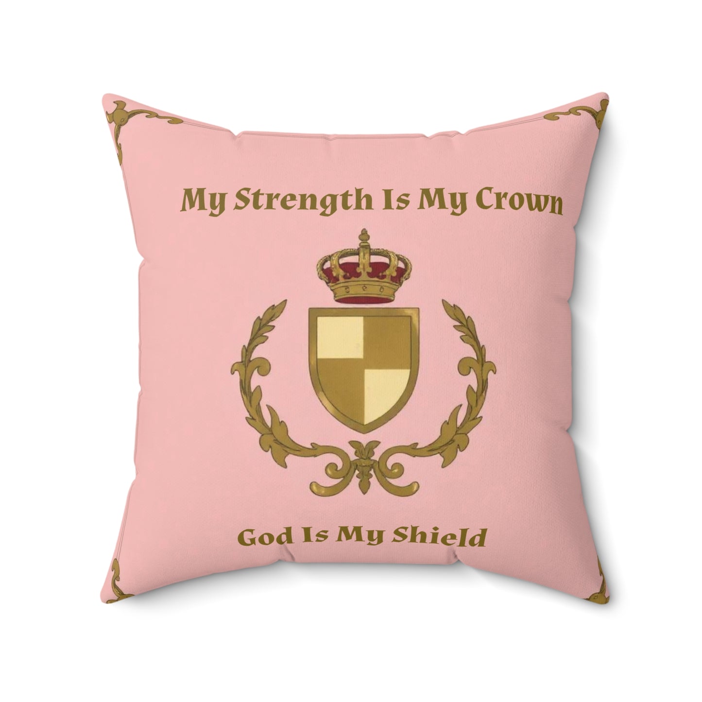 Crown & Crest Spiritual Quote Throw Pillow, My Strength Is My Crown Decor, Decorative Cushion, Spiritual Home Accent, Faith-Based Gift, Cozy Living