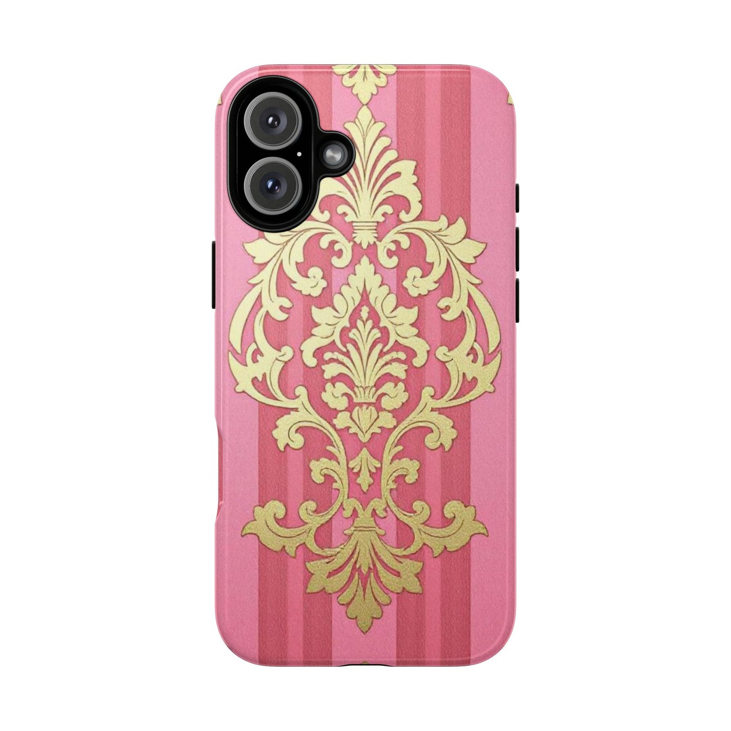 Elegant Floral Motif Phone Case - Tough Cases with Vintage Design - Pink Striped Damask