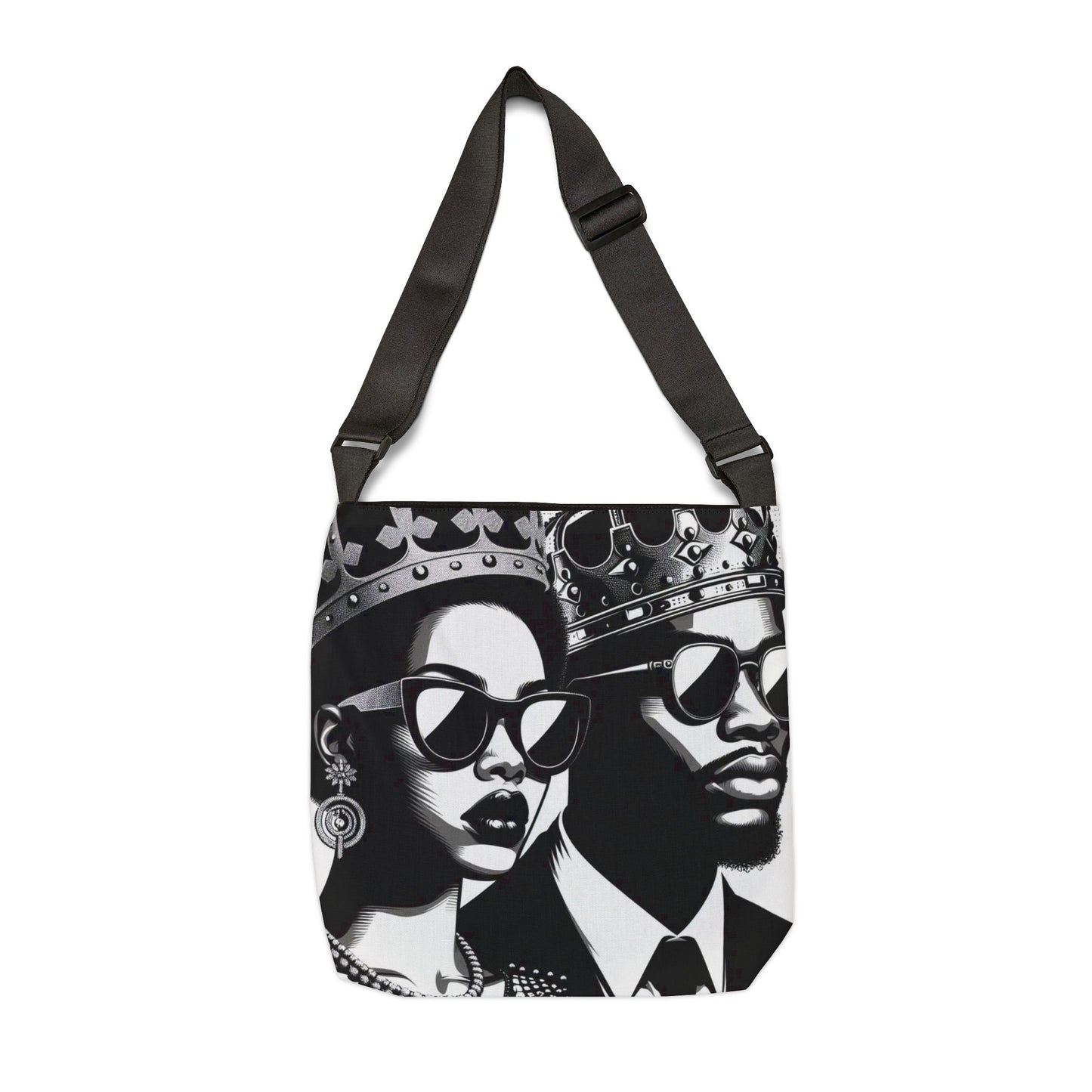Royalty Inspired Adjustable Tote Bag, Fashion Tote, Queen and King Tote, Stylish Grocery Bag, Unique Gift for Her, Art Tote