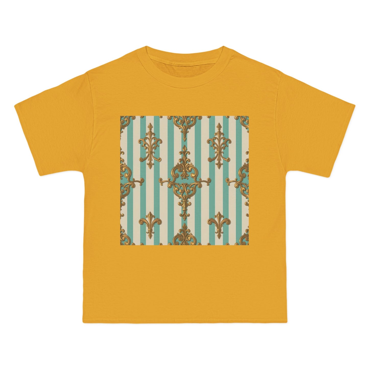 Elegant Patterned Short-Sleeve T-Shirt, Fashion Tee, Casual Wear, Gift for Her, Summer Style, Unique Design - Matte Green Striped Rococo