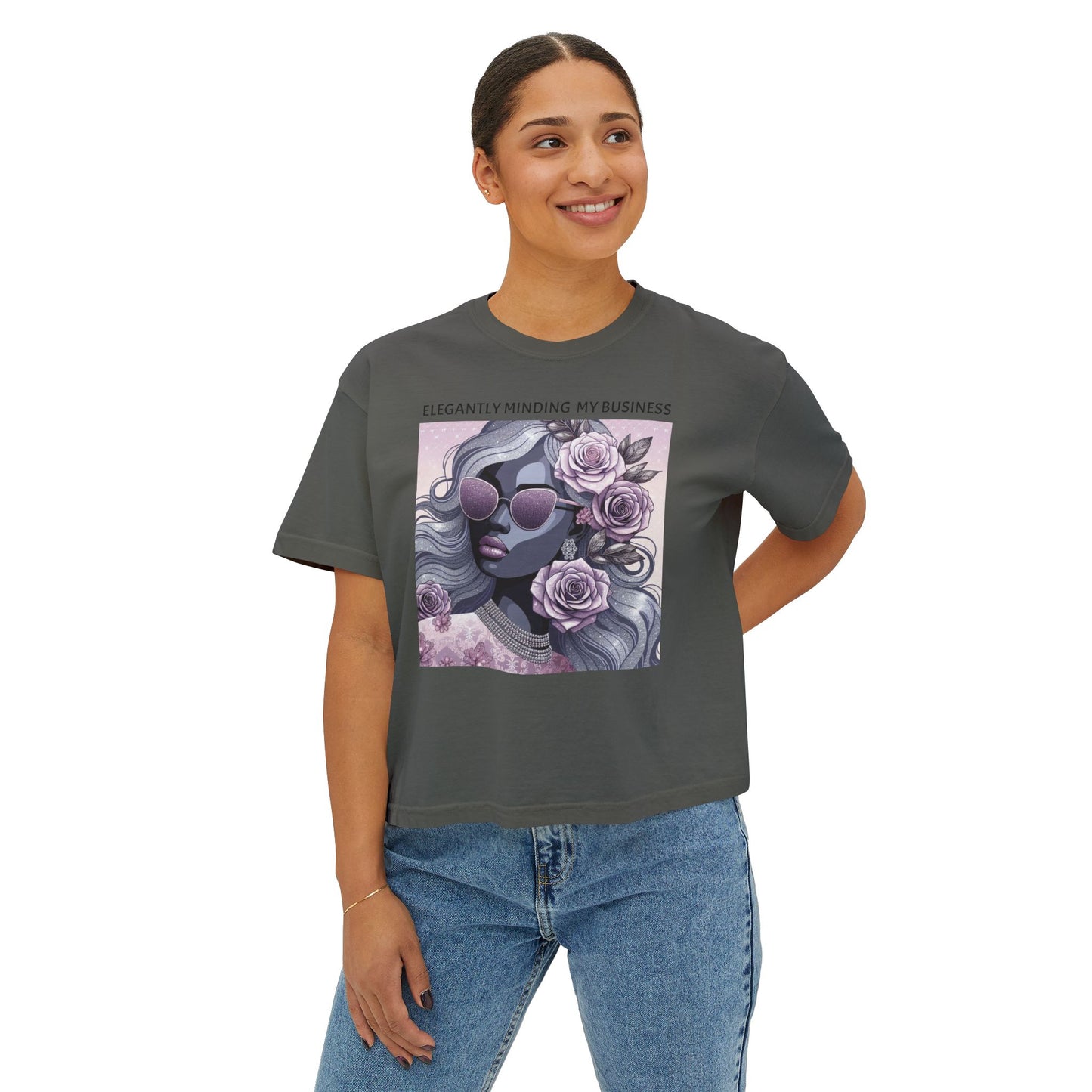 Elegant Women's Boxy Tee - 'Elegantly Minding My Business' Floral Design