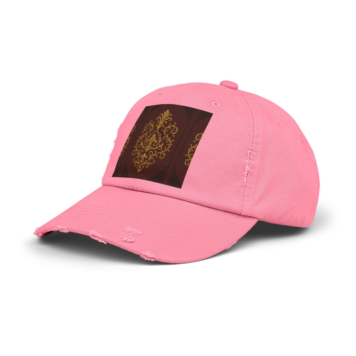 Dusk Burgundy-Black & Gold Baroque Distressed Black Cap with Vintage Gold Baroque Panel – Elegant Retro Baseball Hat