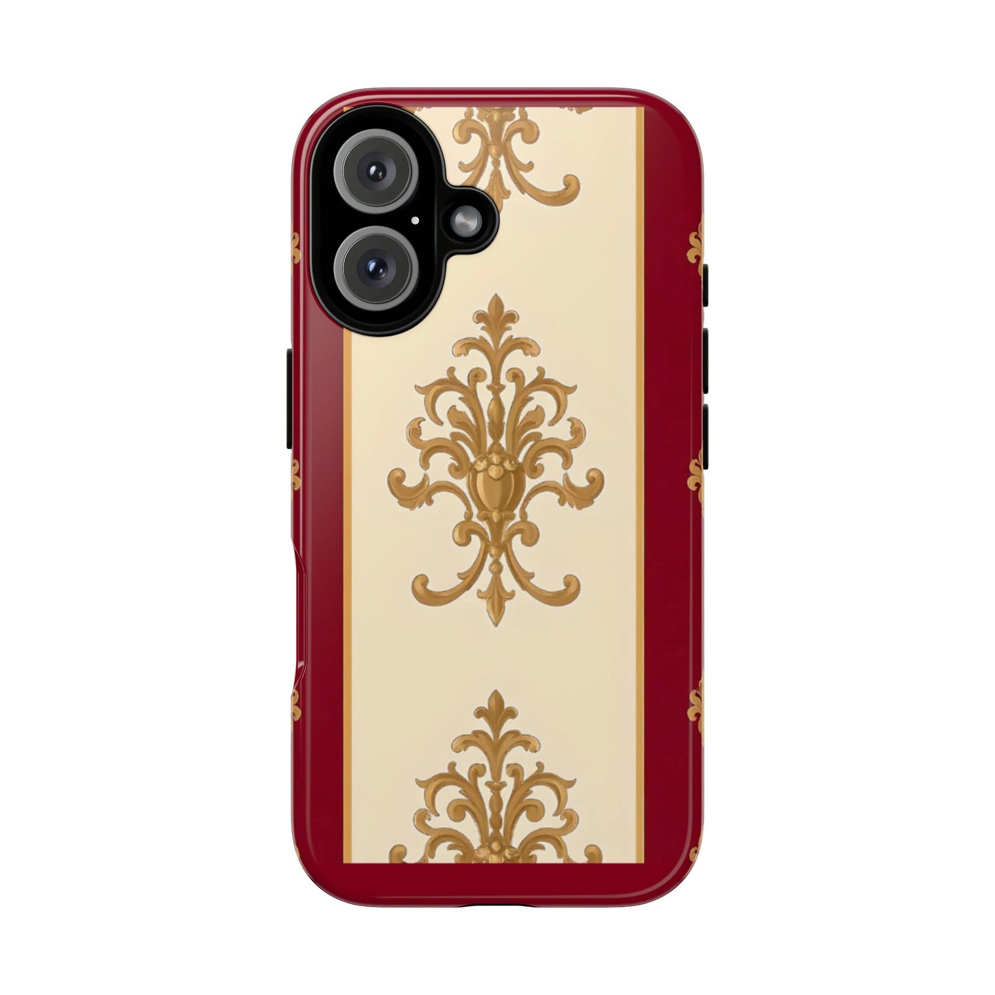 Elegant Floral Motif Phone Case - Tough Cases with Vintage Design - Dusk Red Striped Gold Damask