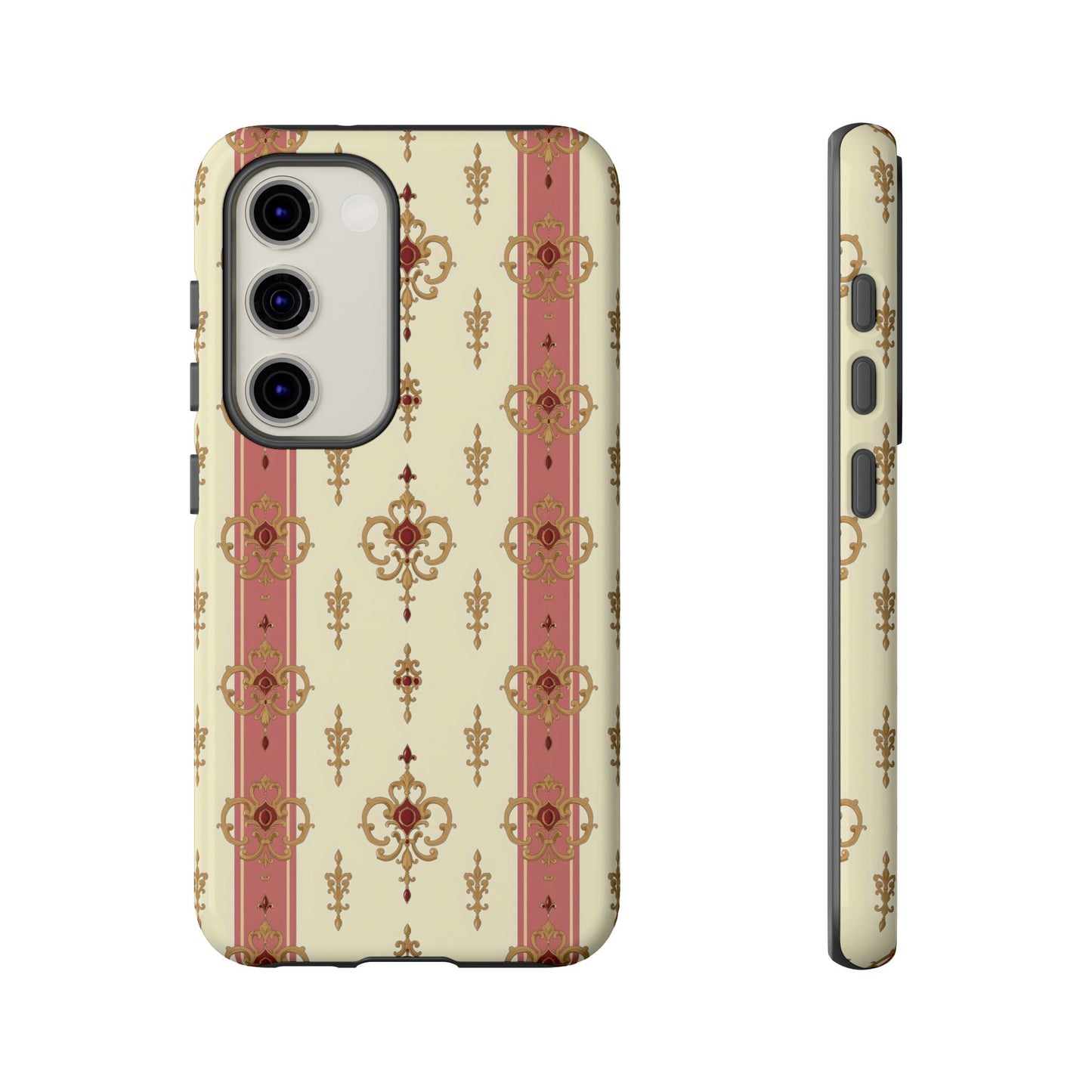 Elegant Floral Motif Phone Case - Tough Cases with Vintage Design - Mauve Striped Gold Damask