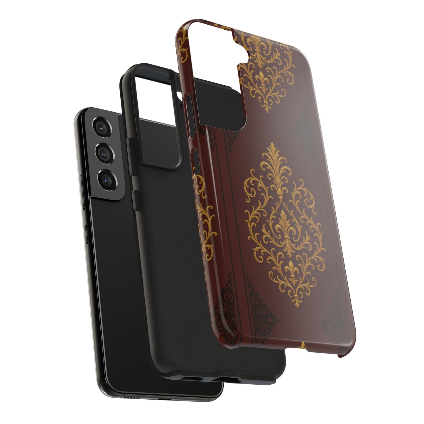 Dusk Burgundy-Black & Gold Baroque Tough Phone Case — Ornate Gold Baroque on Burgundy