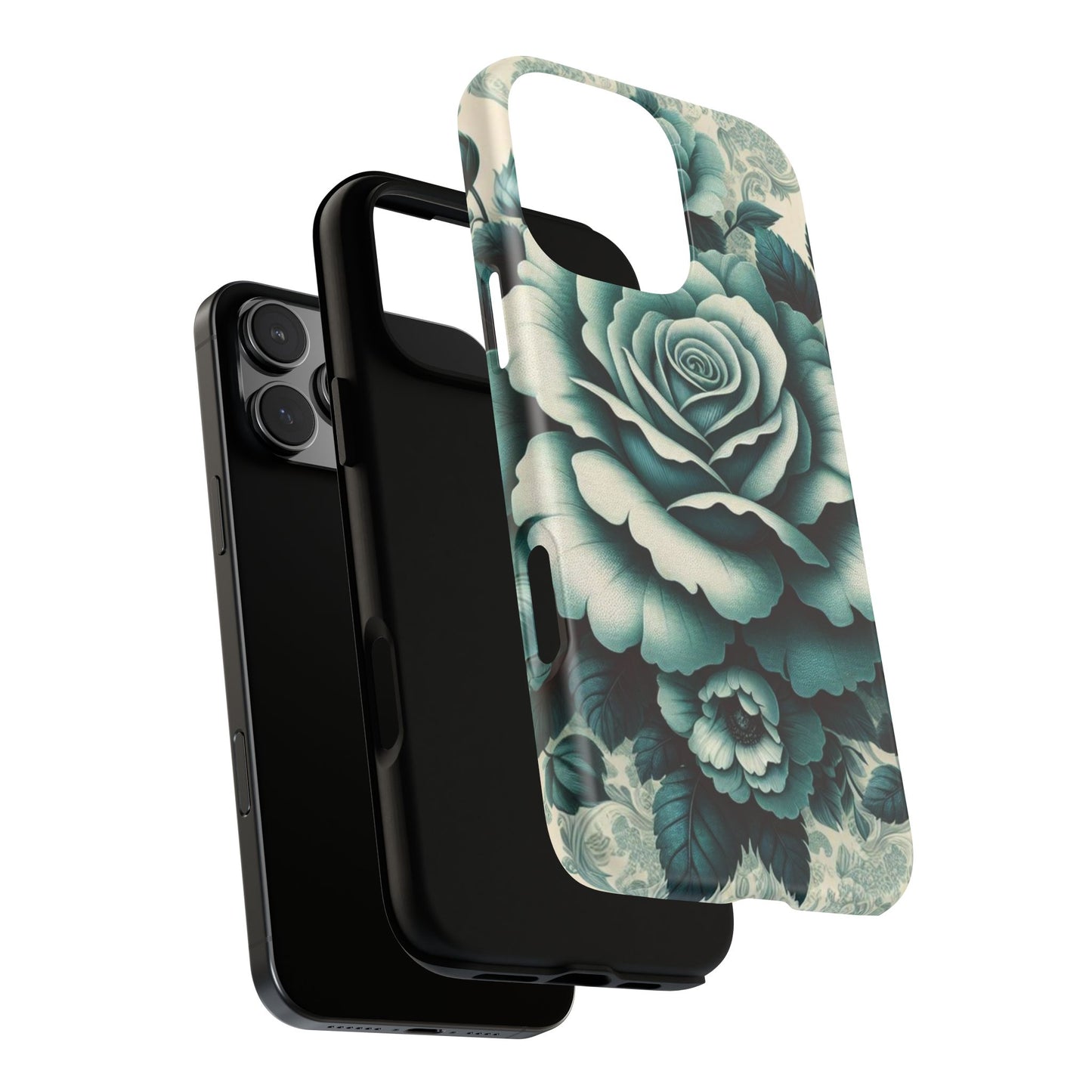 Elegant Floral Motif Phone Case - Tough Cases with Vintage Design - Teal Roses & Damask