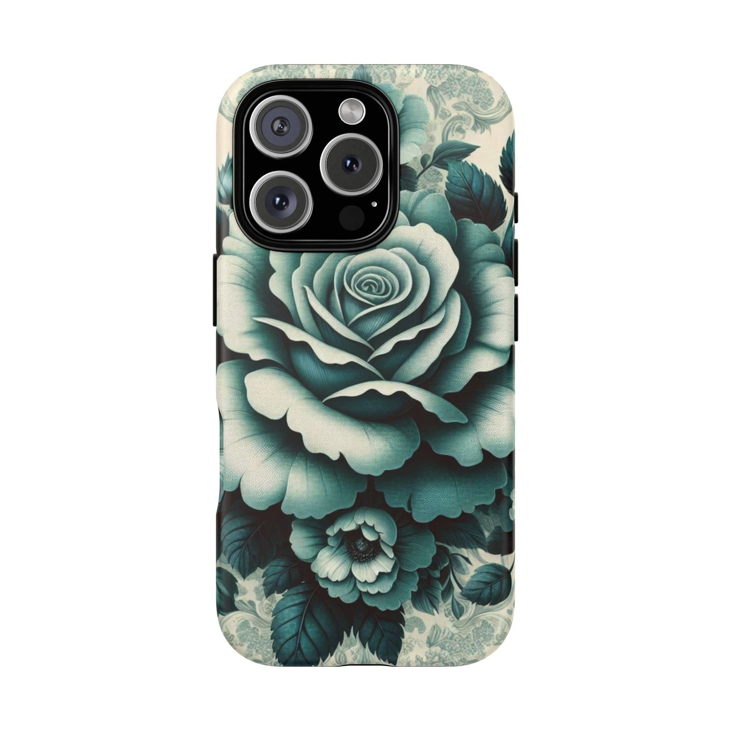 Elegant Floral Motif Phone Case - Tough Cases with Vintage Design - Teal Roses & Damask
