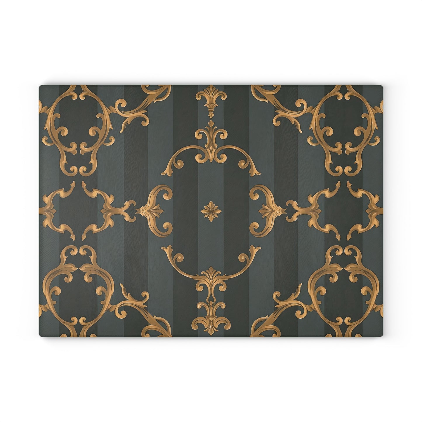 Elegant Glass Cutting Board - Vintage Floral Design for Stylish Kitchens - Gray Striped Baroque