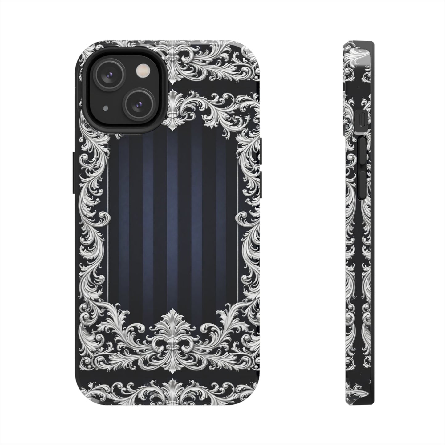 Navy Stripes & Baroque Tough Phone Case — Protective Decorative iPhone Case