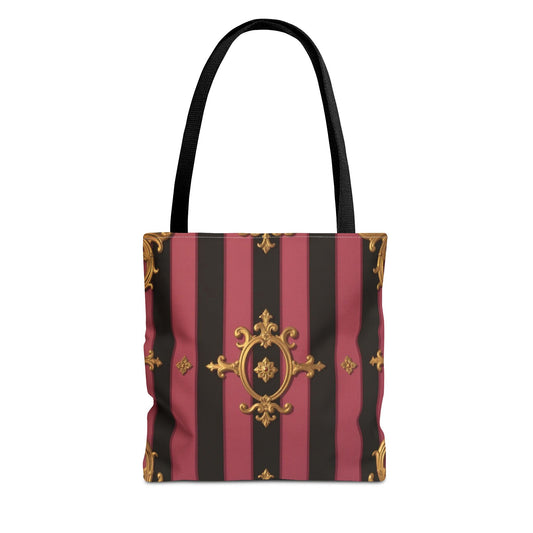 Elegant Black & Mauve Striped Gold Baroque Tote Bag - Chic Fashion Accessory, Shopping Companion, Decorative Carryall, Stylish Everyday Use