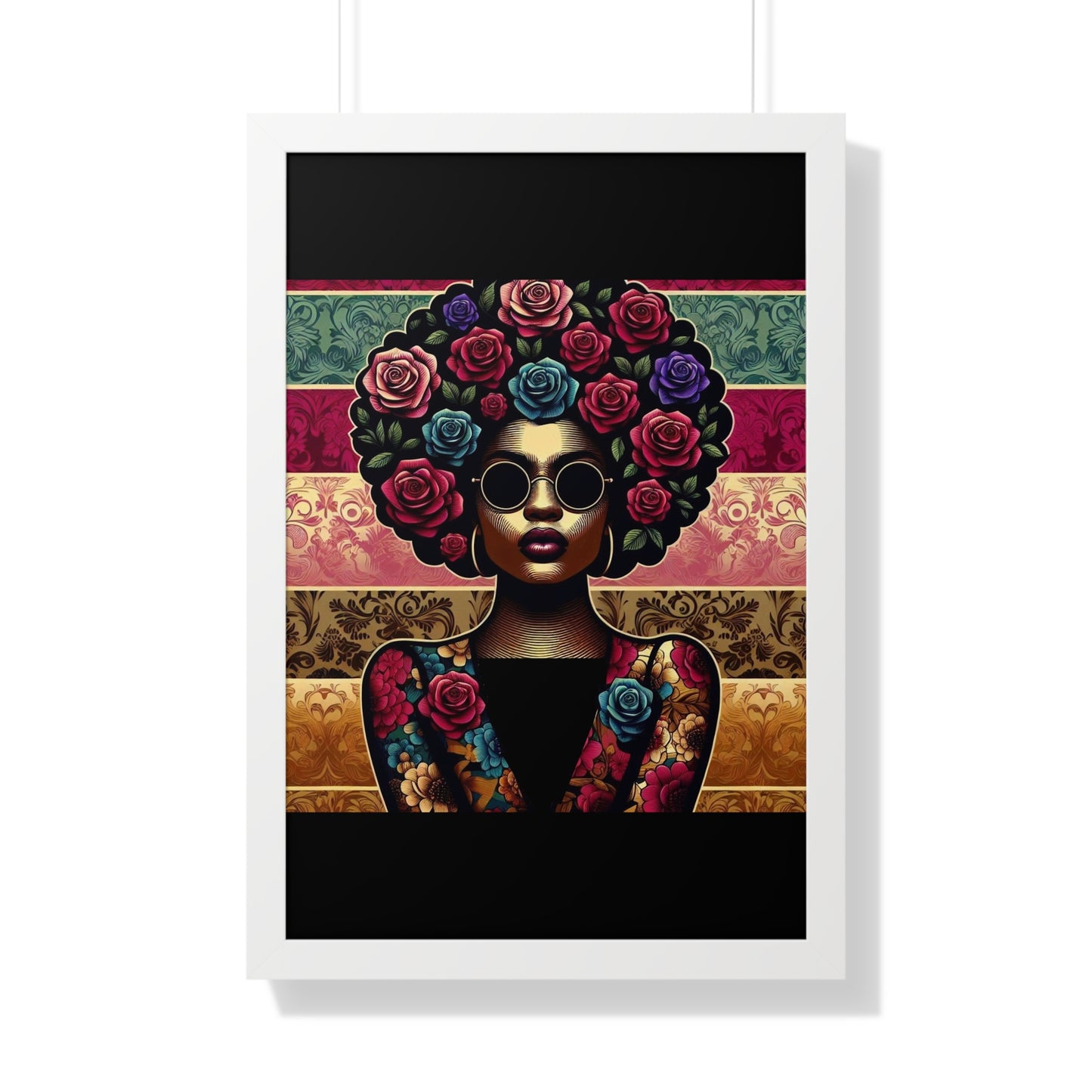 Vertical Poster Lady In Damask & Roses Wall Art