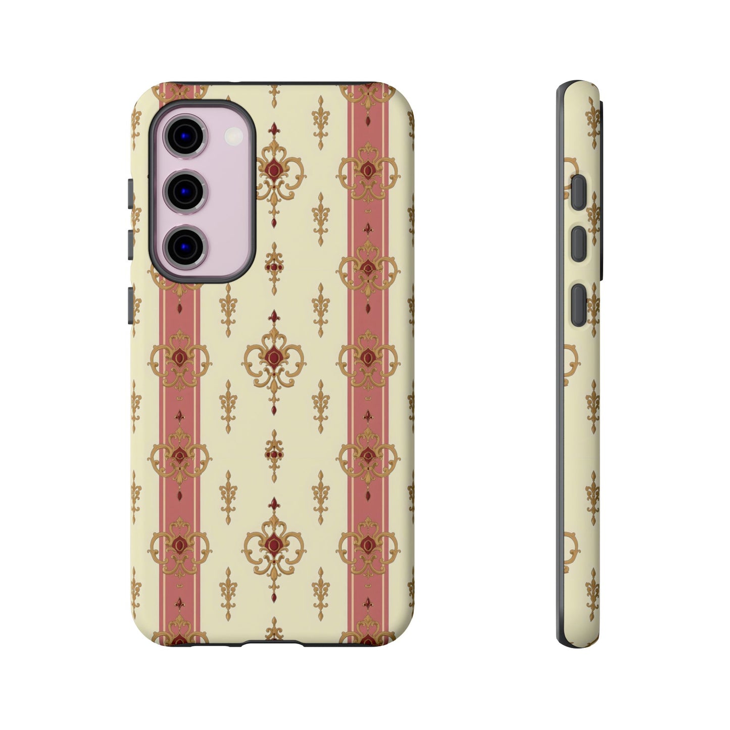 Elegant Floral Motif Phone Case - Tough Cases with Vintage Design - Mauve Striped Gold Damask