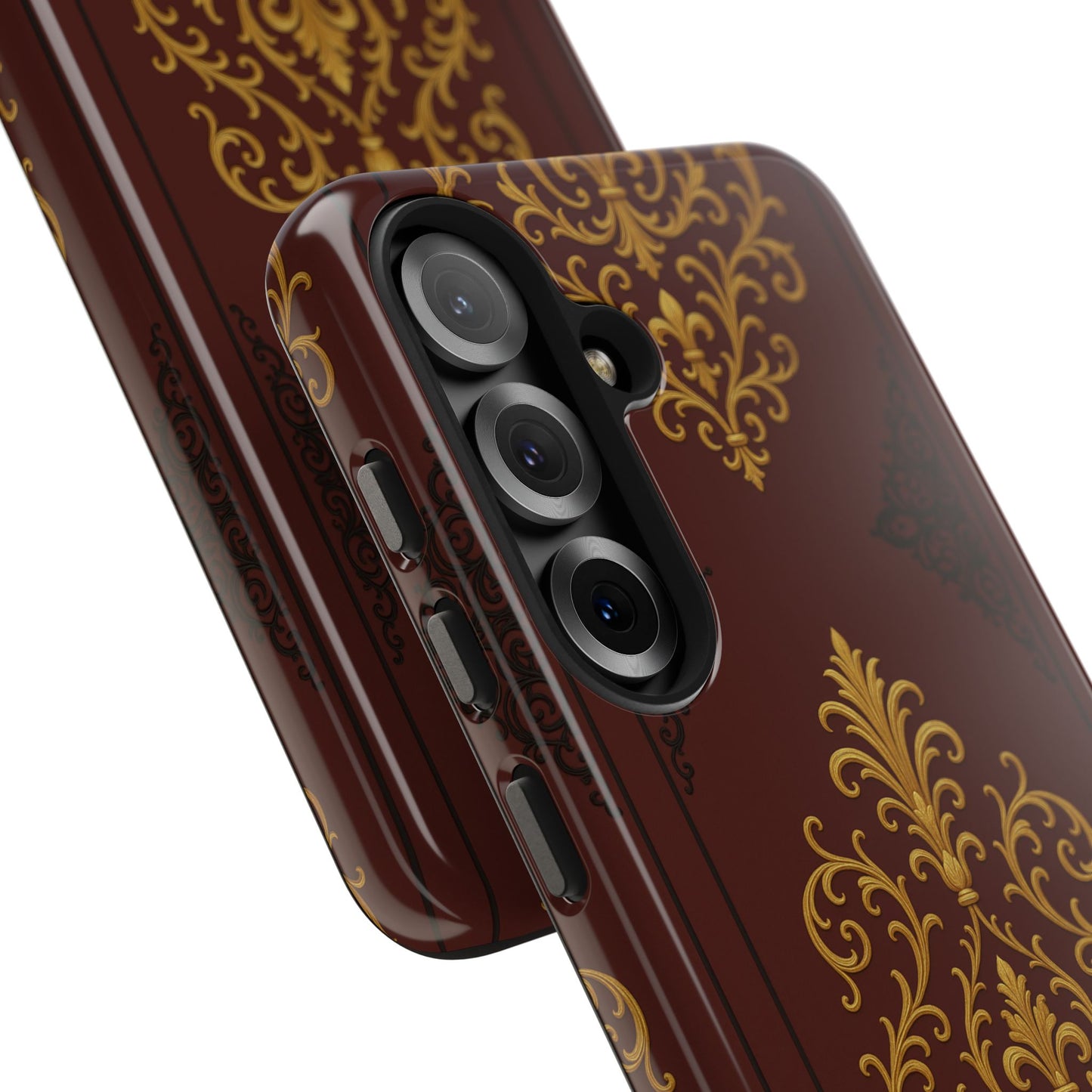 Dusk Burgundy-Black & Gold Baroque Tough Phone Case — Ornate Gold Baroque on Burgundy