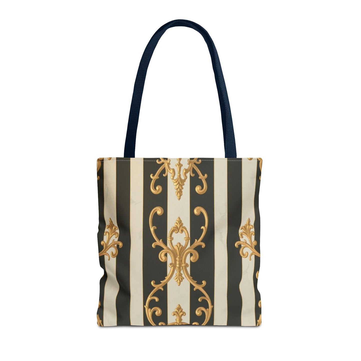 Elegant Black & Alabaster Striped Baroque Tote Bag, Stylish Shopping Bag, Fashion Accessory, Gift for Her, Reusable Bag, Perfect for Events