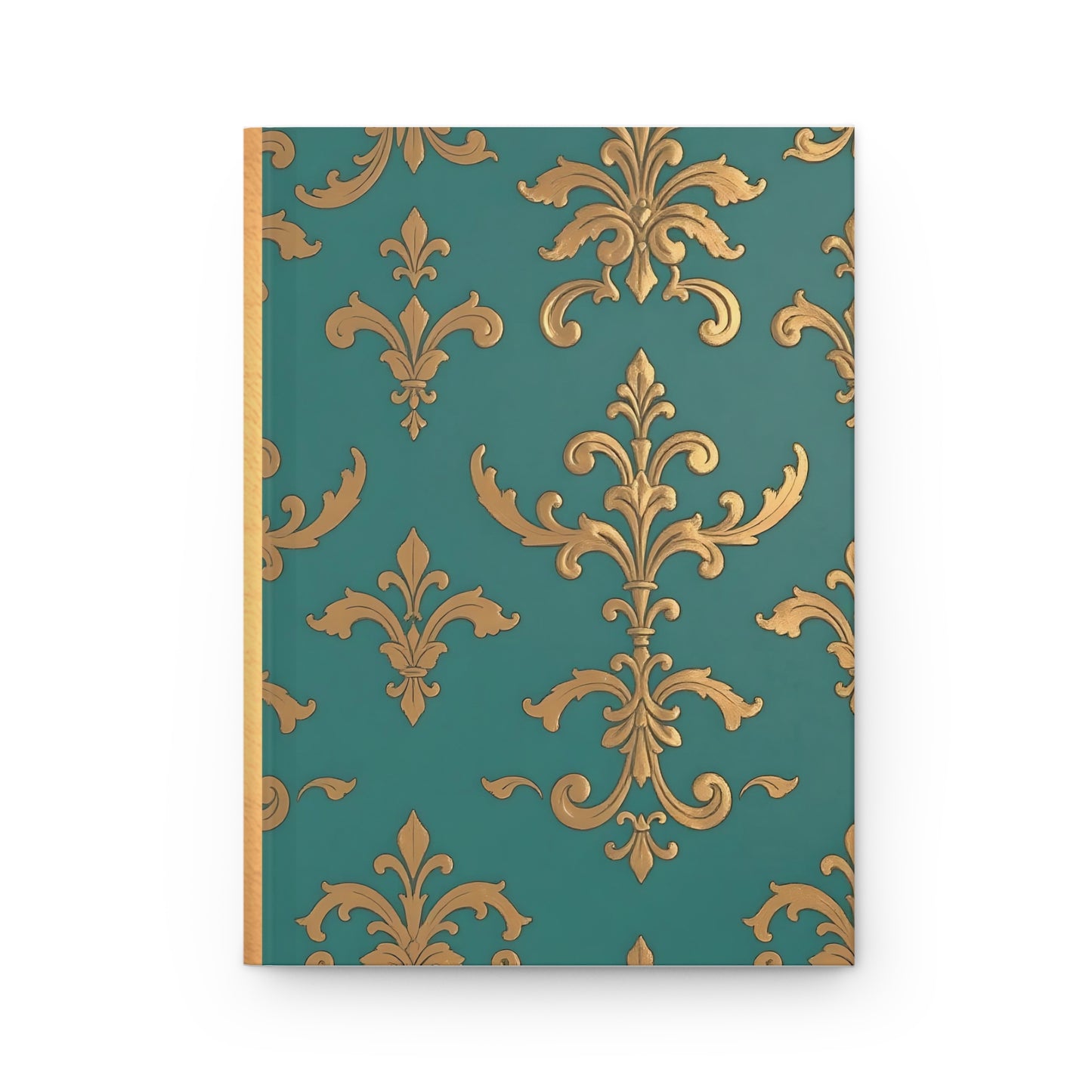 Elegant Floral Hardcover Journal - Stylish Writing Notebook - Aqua & Gold Damask Design