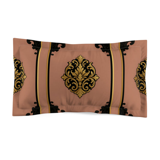 Mauve & Black-Gold Baroque Elegant Microfiber Pillow Sham with Ornate Design, Luxurious Bedding Decor, Gift for Occasions, Vintage Luxury Bedding