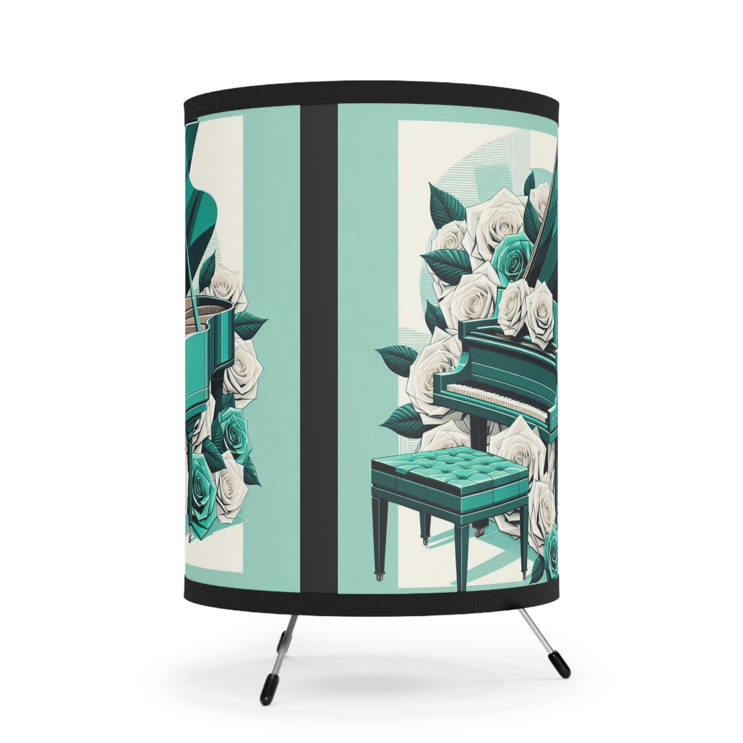 Elegant Piano Rose Tripod Lamp - High-Res Printed Shade - Aqua