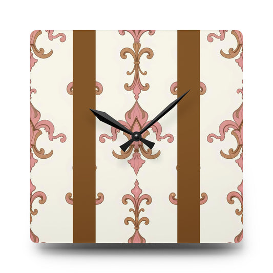 Elegant Vintage-Inspired Acrylic Wall Clock, Home Decor, Wall Art, Gift for Her, Clock for Living Room - Brown Striped Pink Arabesque