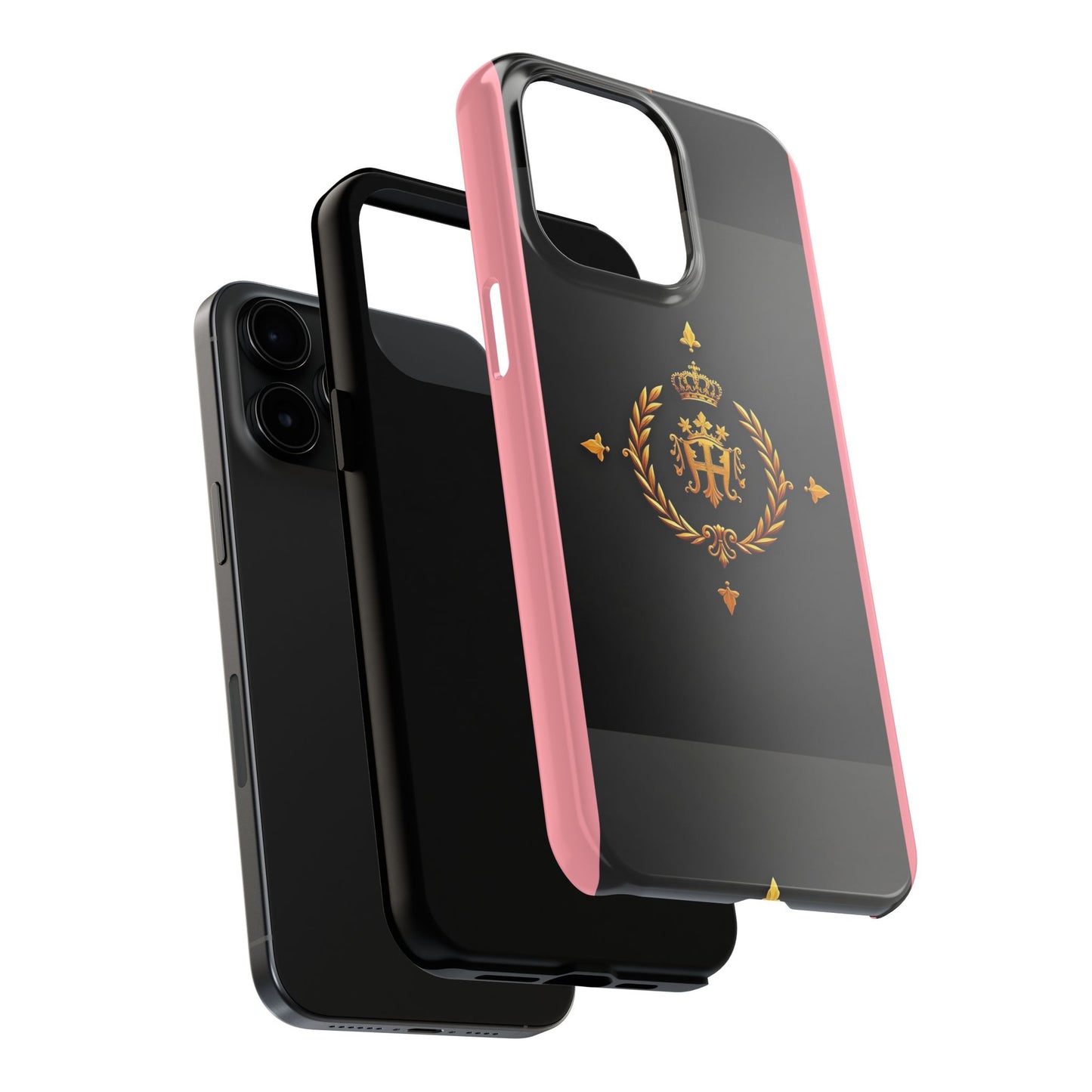 Tough Phone Case with Regal Design - Elegant Phone Protection, Gift for Him/Her, Royalty Inspired - Pink Striped Gold Crest