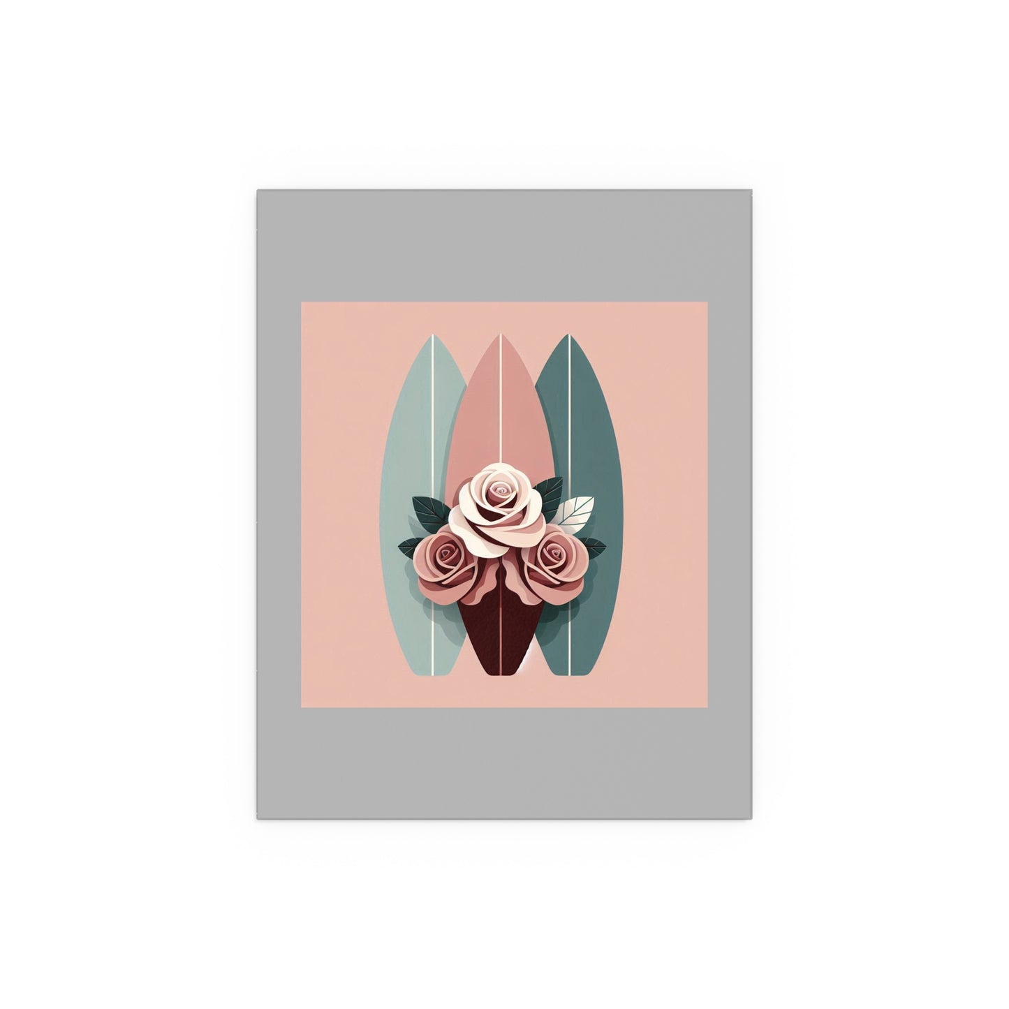Elegant Floral Silk Poster - Indoor/Outdoor Wall Art for Home Decor - Burgundy, Matte Mauve & Teal Surfboard & Roses
