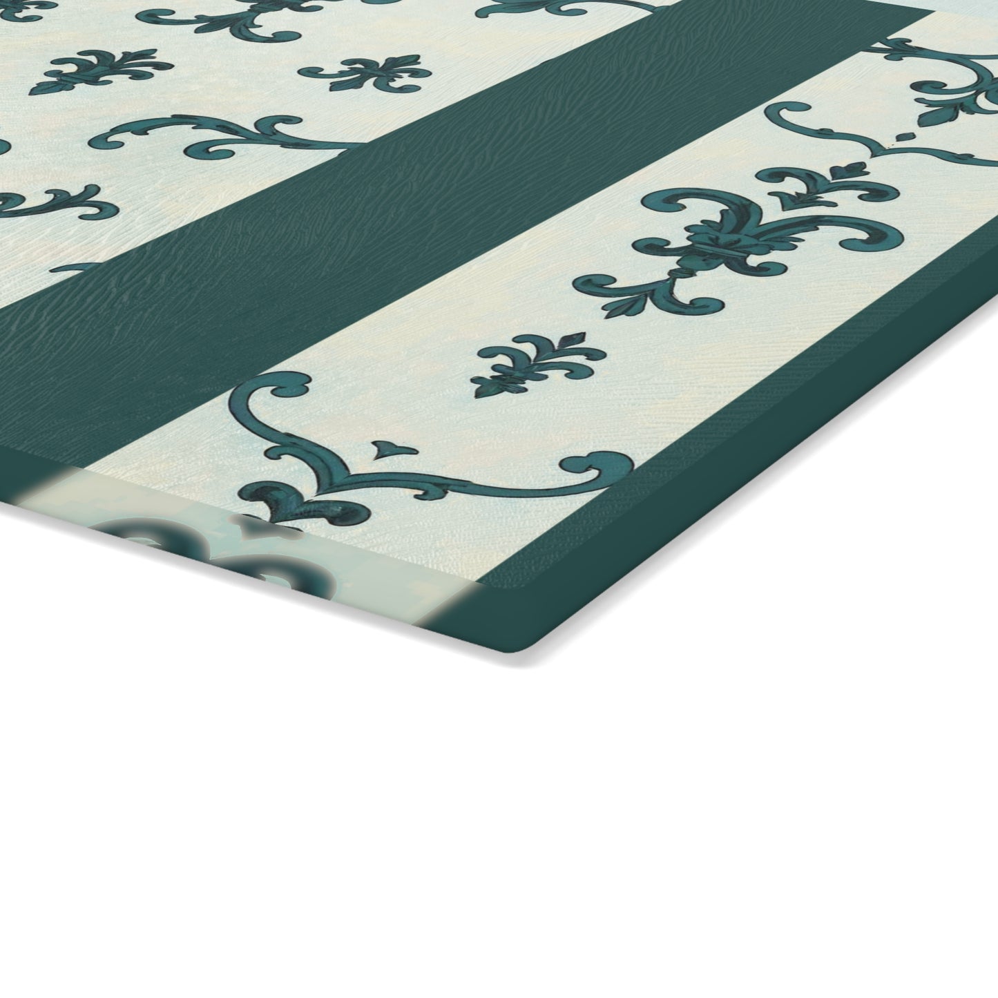 Elegant Glass Cutting Board - Kitchen Decor, Gift for Chefs, Wedding Gift, Home Cooking, Housewarming - Teal Striped Rococo