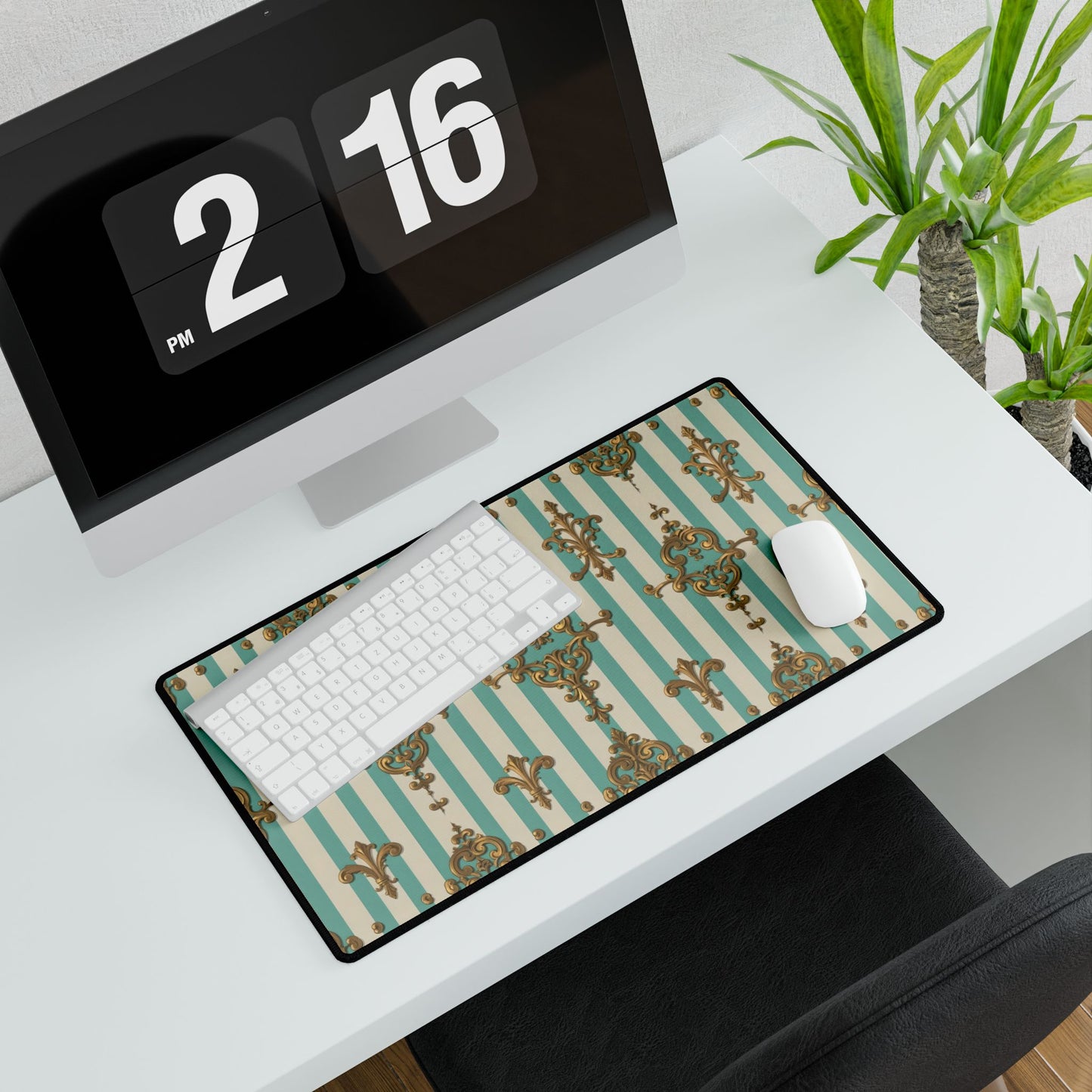 Elegant Desk Mats - Luxe Office Decor, Stylish Workspace Accessories, Personalized Desk Ideas - Matte Green Striped Rococo