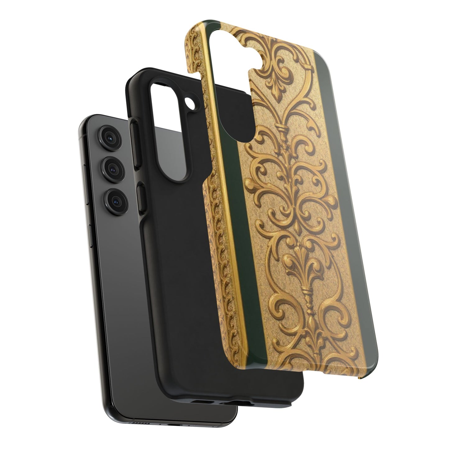 Elegant Teal Striped Gold Baroque Vintage Phone Case, Durable Cell Phone Cover, Floral Phone Protection, Personalized Gift Idea