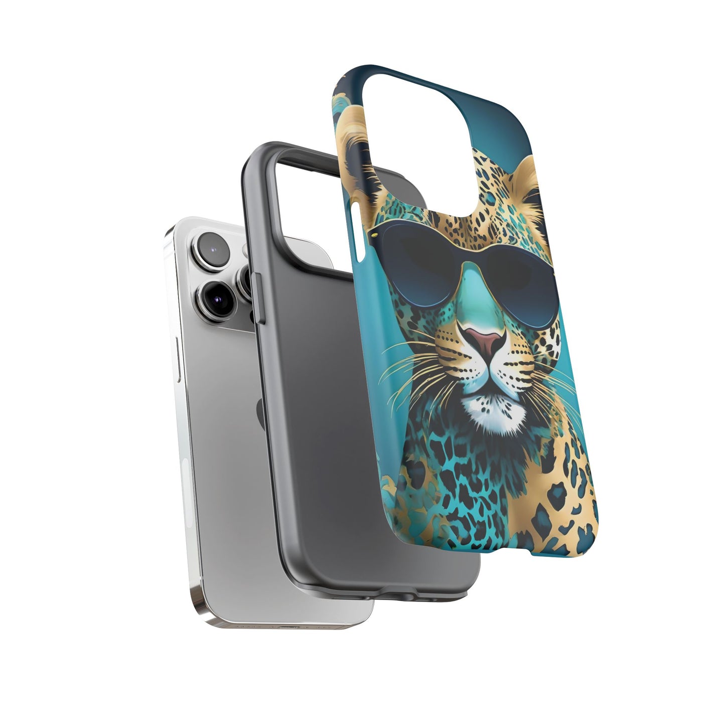 Phone Case - Aqua & Gold Leopard In Sunglasses Design