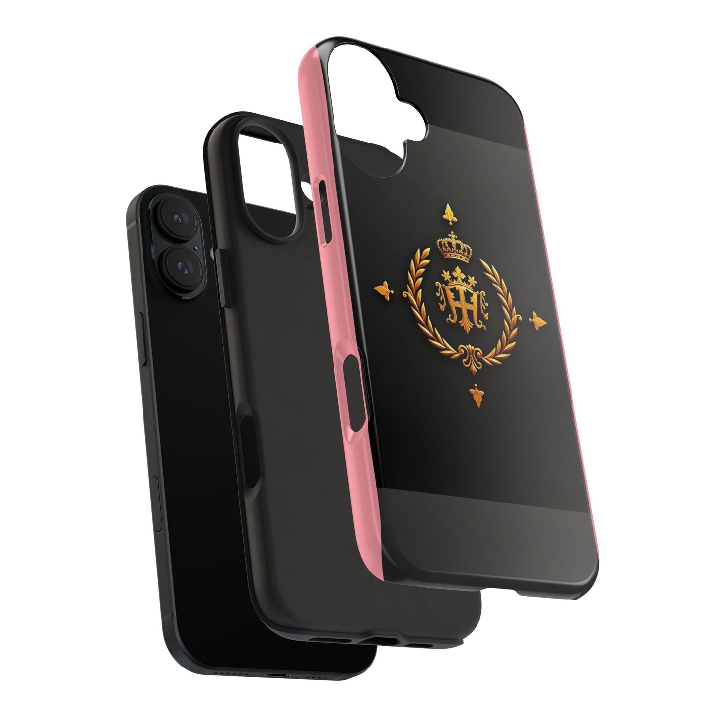 Tough Phone Case with Regal Design - Elegant Phone Protection, Gift for Him/Her, Royalty Inspired - Pink Striped Gold Crest