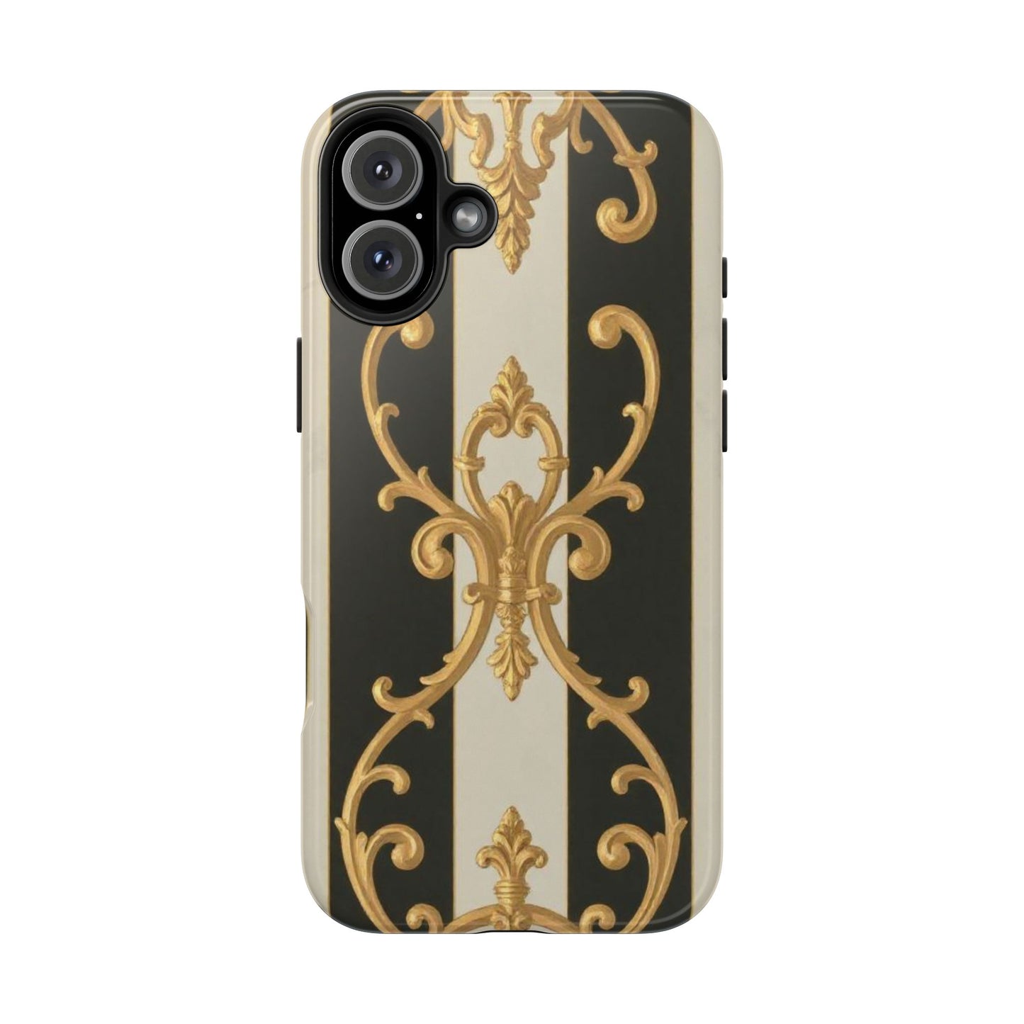Elegant Black & Alabaster Striped Baroque Tough Phone Cases - Chic Protection, Black Gold Decor, Stylish Accessory, Gift for Her, Trendy Tech