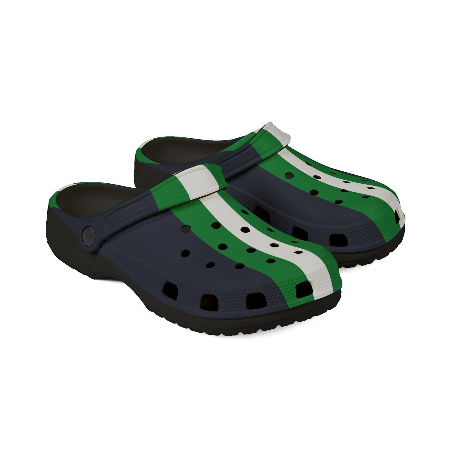 Lunar Midnight & Green-White Striped Stylish EVA Foam Shoes for Comfort, Casual Footwear, Trendy Slip-Ons, Perfect for Summer, Outdoor and Leisure Activities
