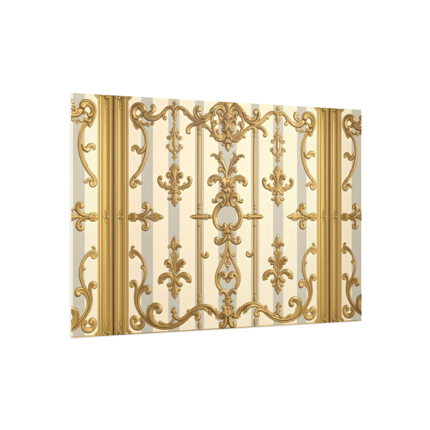 Elegant Ornate Foam Board Art - Luxury Wall Décor, Home Decoration, Versatile Display Board - Matte Gray & Cream Striped Gold Baroque