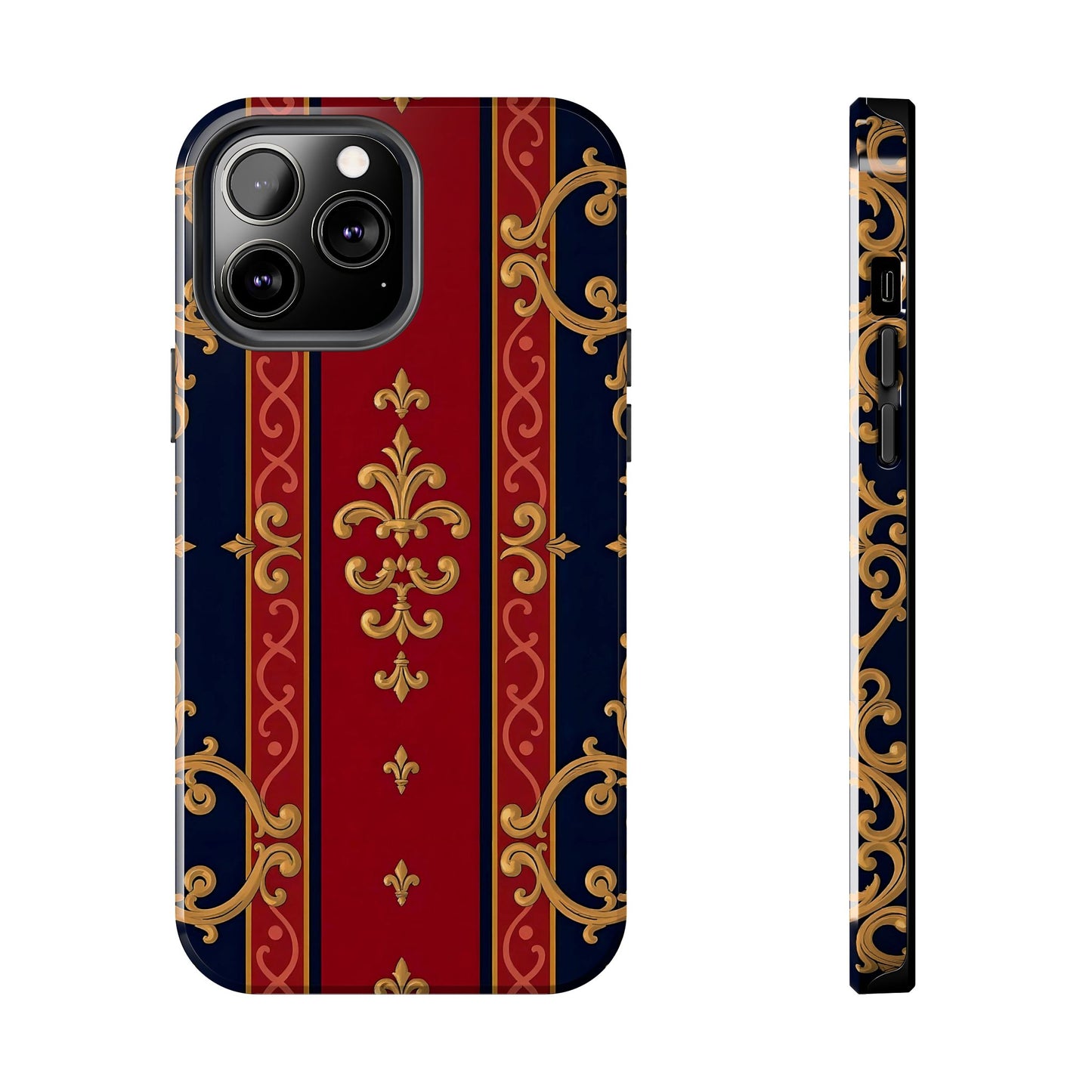 Elegant Vintage Phone Cases, Tough Phone Cover, Stylish Cell Phone Accessories, Durable Phone Protection - Midnight Blue & Dusk Red Gold Baroque