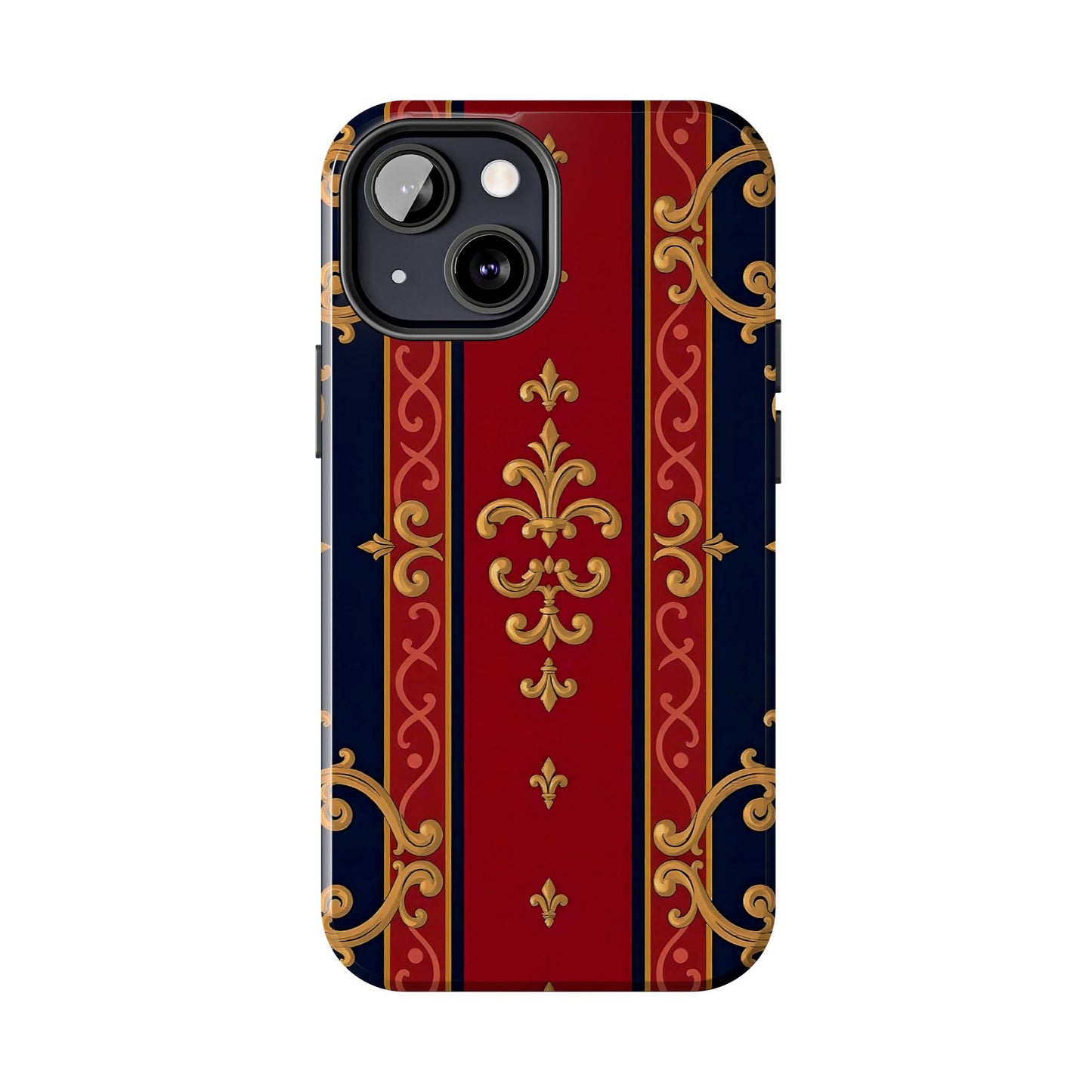 Elegant Vintage Phone Cases, Tough Phone Cover, Stylish Cell Phone Accessories, Durable Phone Protection - Midnight Blue & Dusk Red Gold Baroque