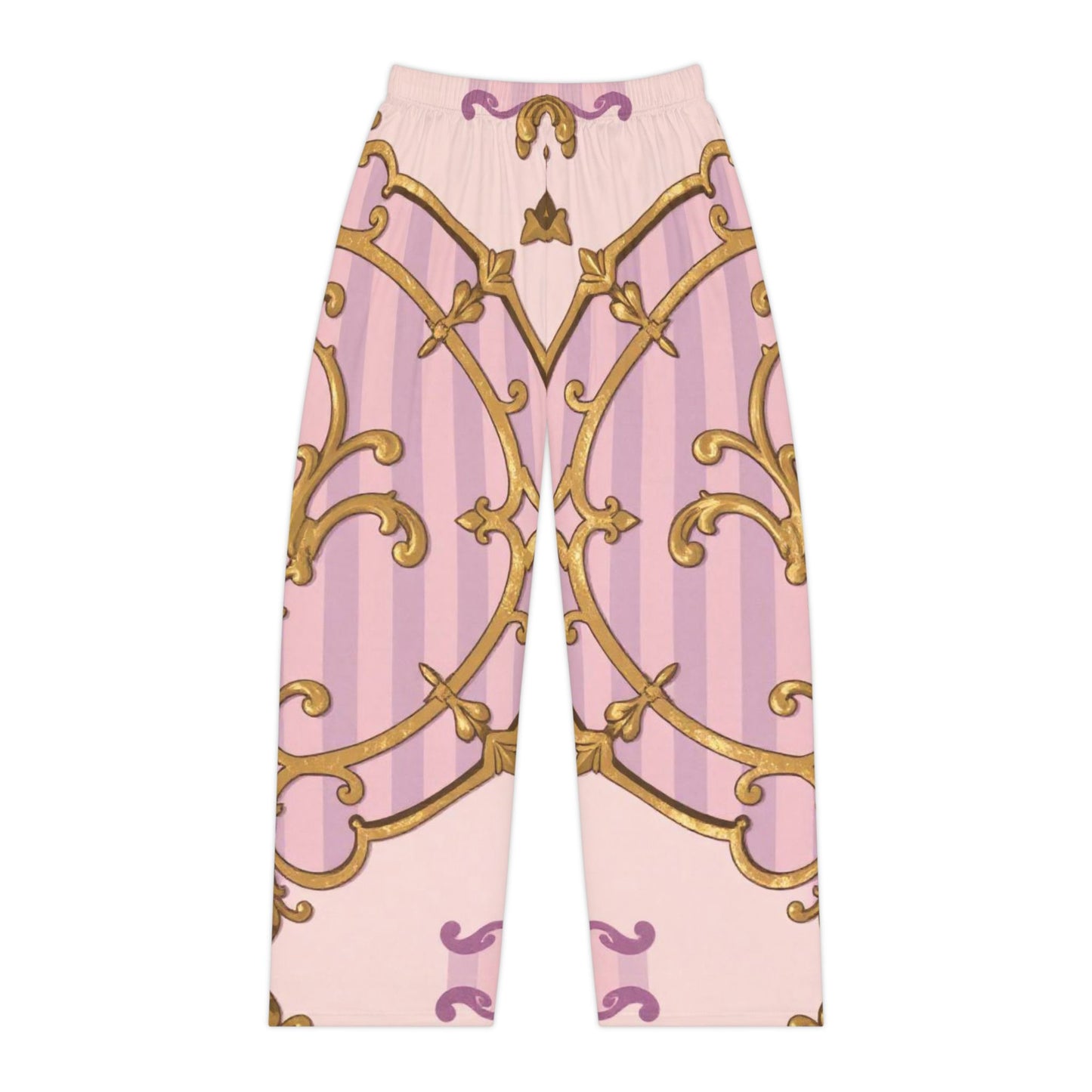 Chic Lavender & Alabaster Striped Gold Baroque Women's Pajama Pants, Cozy Loungewear, Elegant Sleepwear, Gift for Her, Everyday Comfort Pants